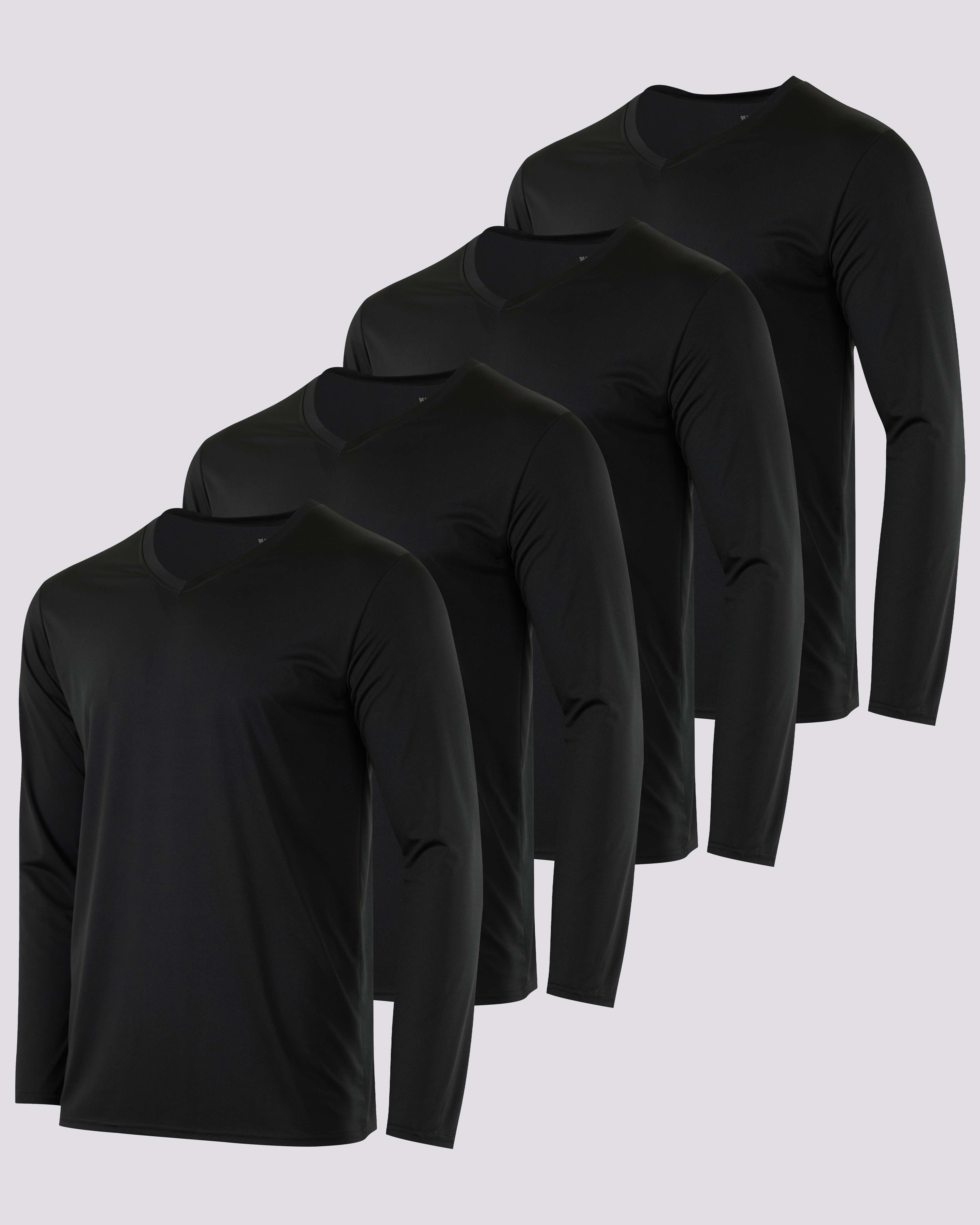 4 Pack: Mens V-Neck Long Sleeve Dry Fit T-Shirt