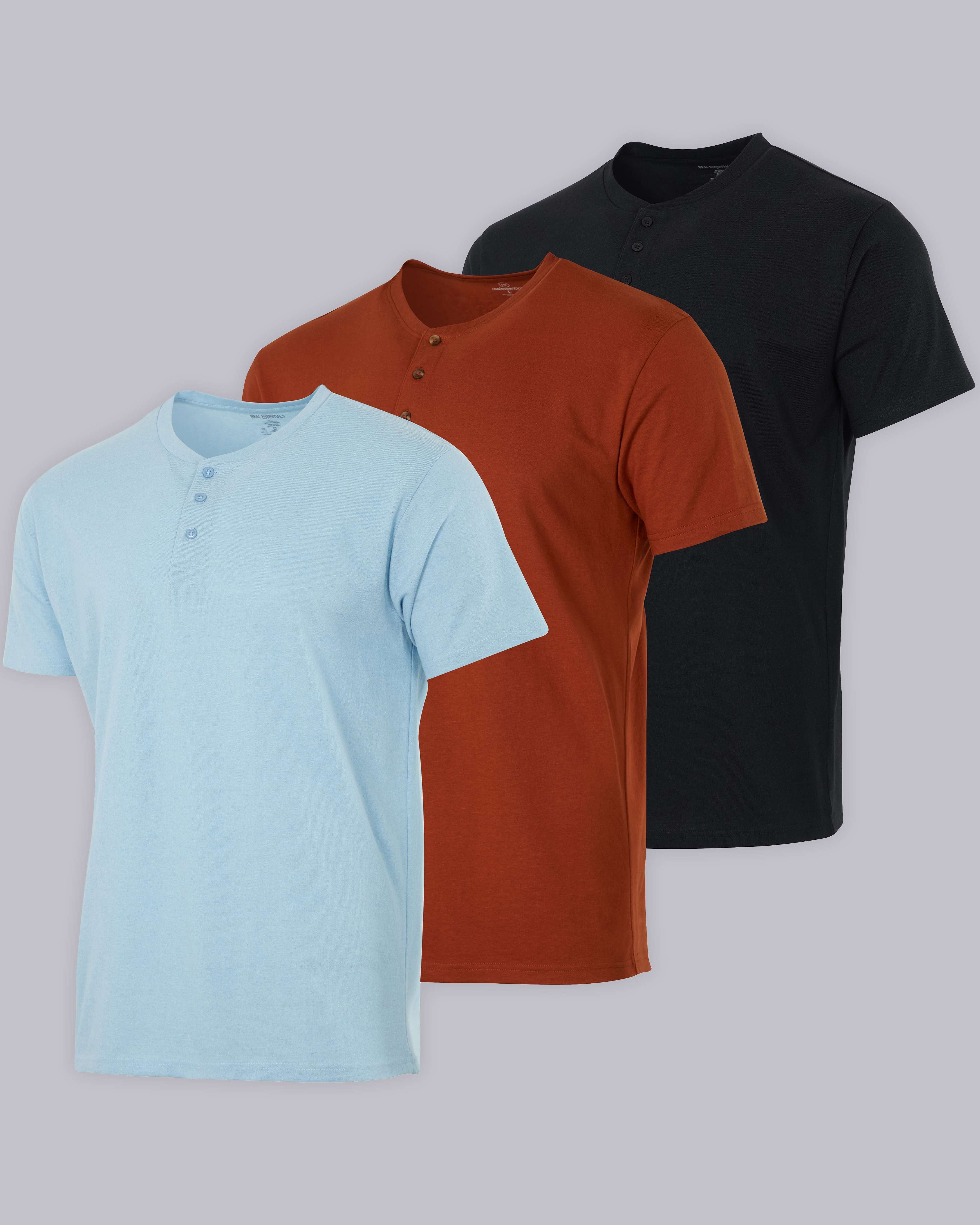 3 Pack: Mens Cotton Short Sleeve Henley T-Shirt