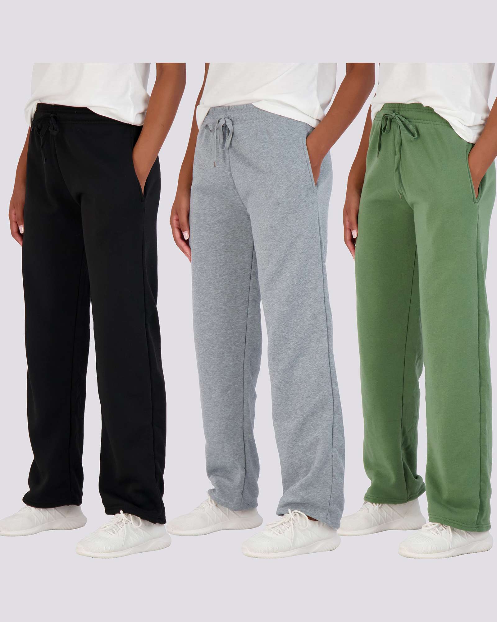 3 Pack: Womens Fleece Open Bottom Sweatpants