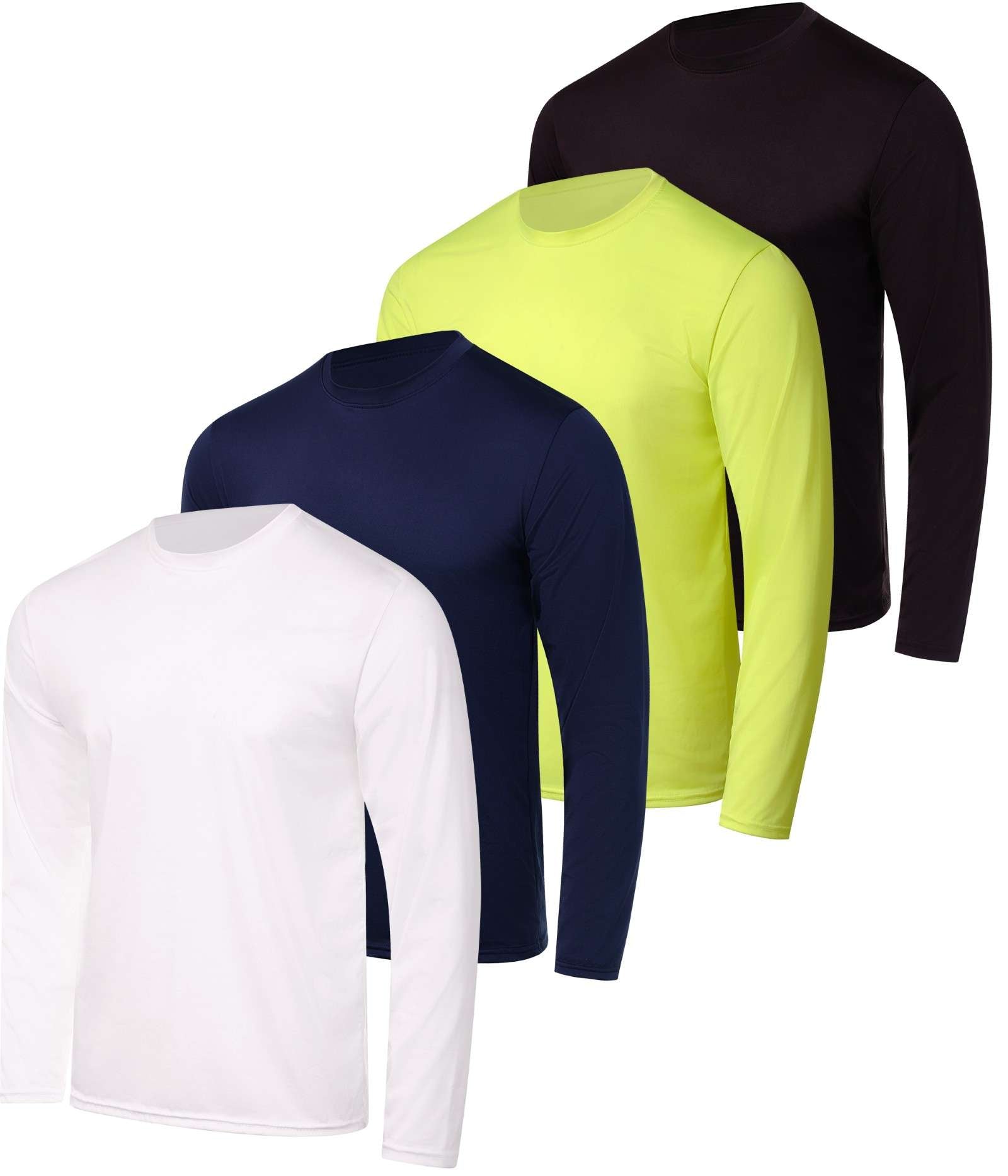 Real Essentials 4 Pack: Men's Dry-Fit UV Moisture Wicking UPF 50+ SPF Sun Protective Fishing Hiking Swim Long Sleeve Shirt