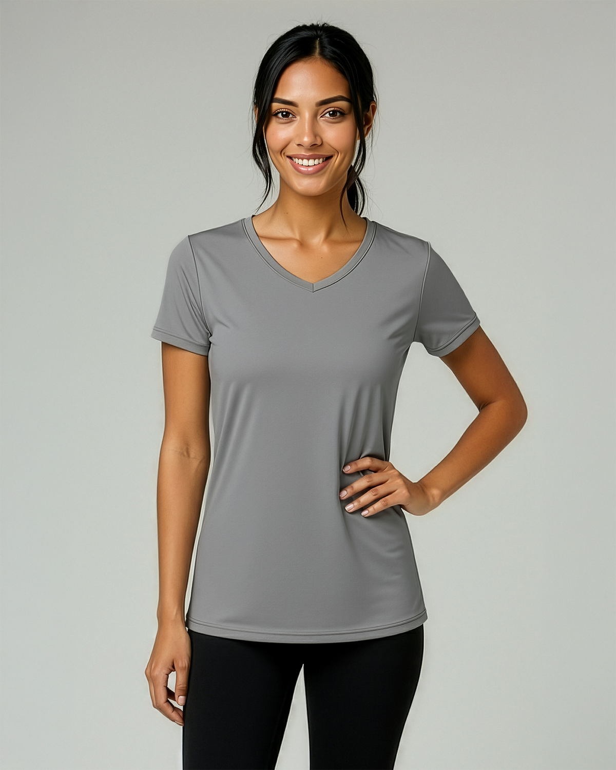 Real Essentials 5 Pack Womens Dry Fit V Neck Workout Tops Athletic T Shirts Gym Yoga Tees - Set 10
