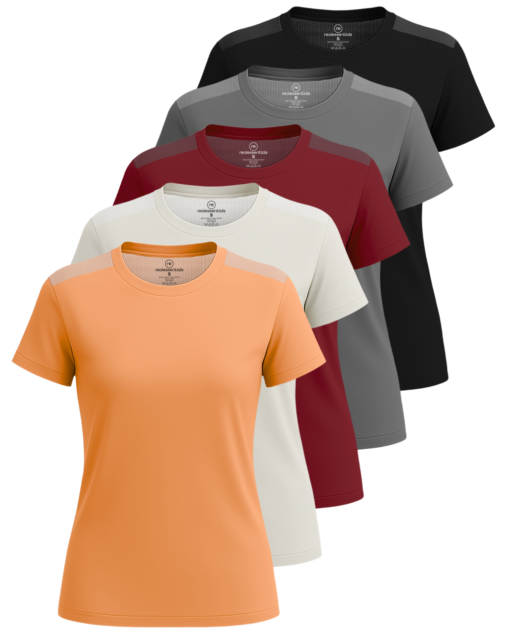 Real Essentials 5 Pack: Women's Short Sleeve Mesh Insert T-Shirts Athletic Tops Gym Workout Yoga Tennis Activewear (Plus)