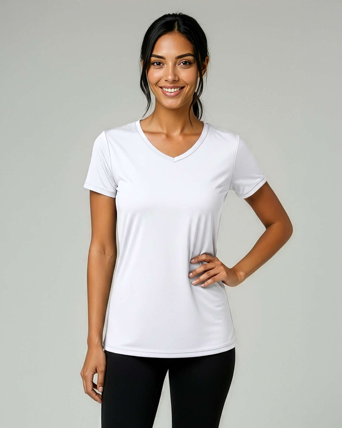Real Essentials 5 Pack Womens Dry Fit V Neck Workout Tops Athletic T Shirts Gym Yoga Tees - Set 19