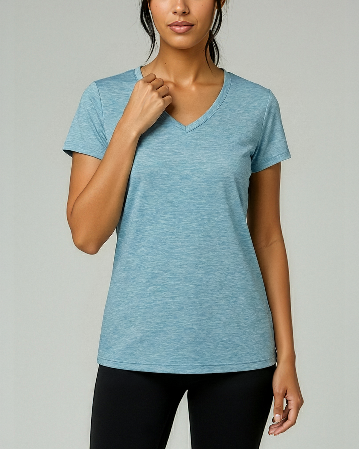 Real Essentials 5 Pack Womens Dry Fit V Neck Workout Tops Athletic T Shirts Gym Yoga Tees - Set 1