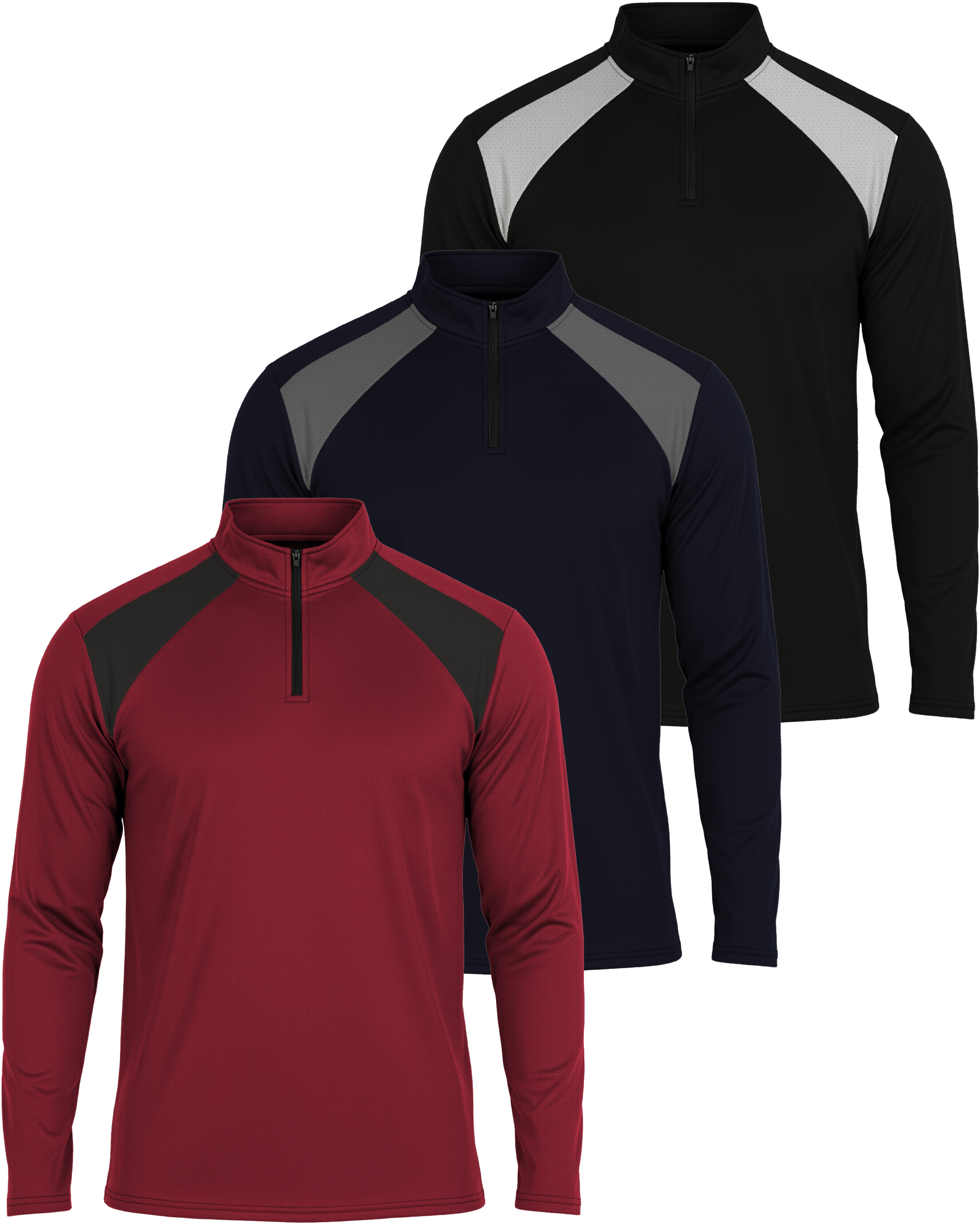 3 Pack: Mens Mesh Active Quarter Zip Pullover