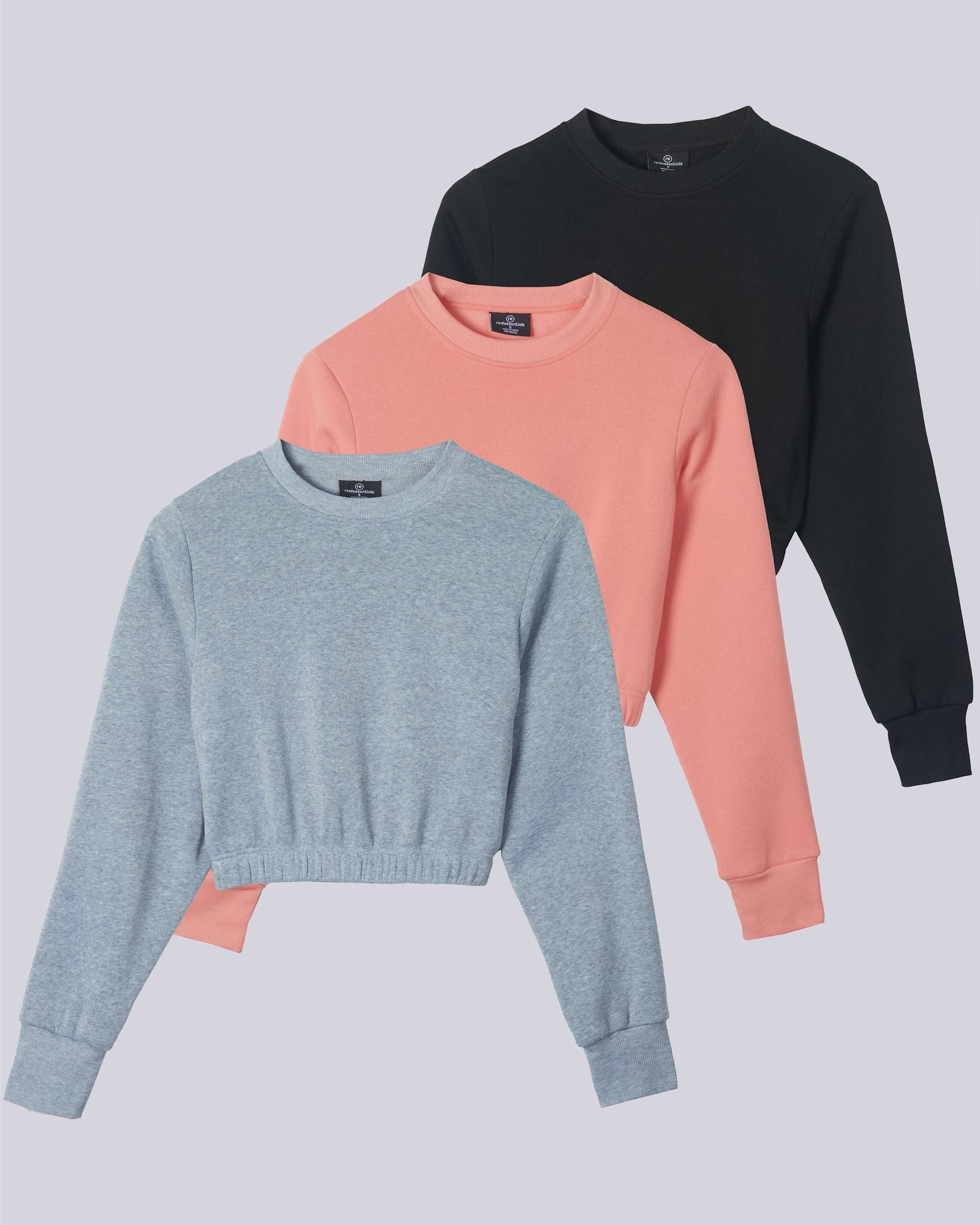 3 Pack: Women's Fleece Cropped Sweatshirt (Available in Plus Size)