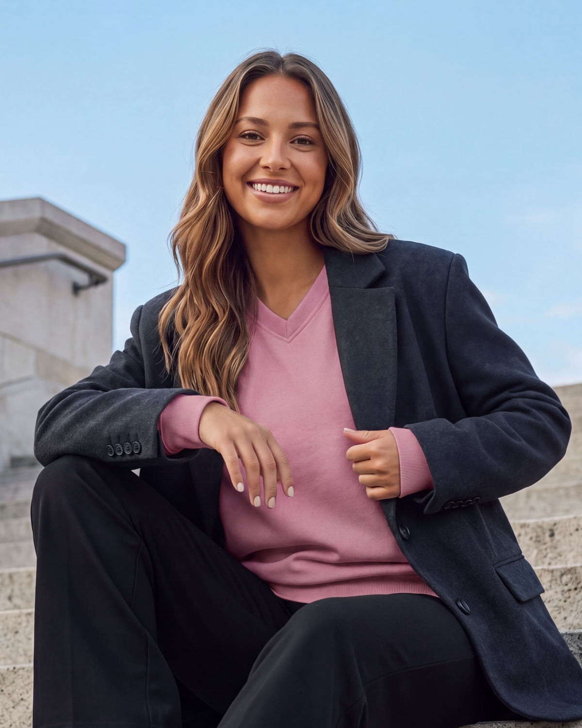 Real Essentials 3 Pack Womens Fleece V Neck Sweatshirt Pullover Sweaters Long Sleeve Top - Solid Black, Solid Cashmere Rose, Grey Heather