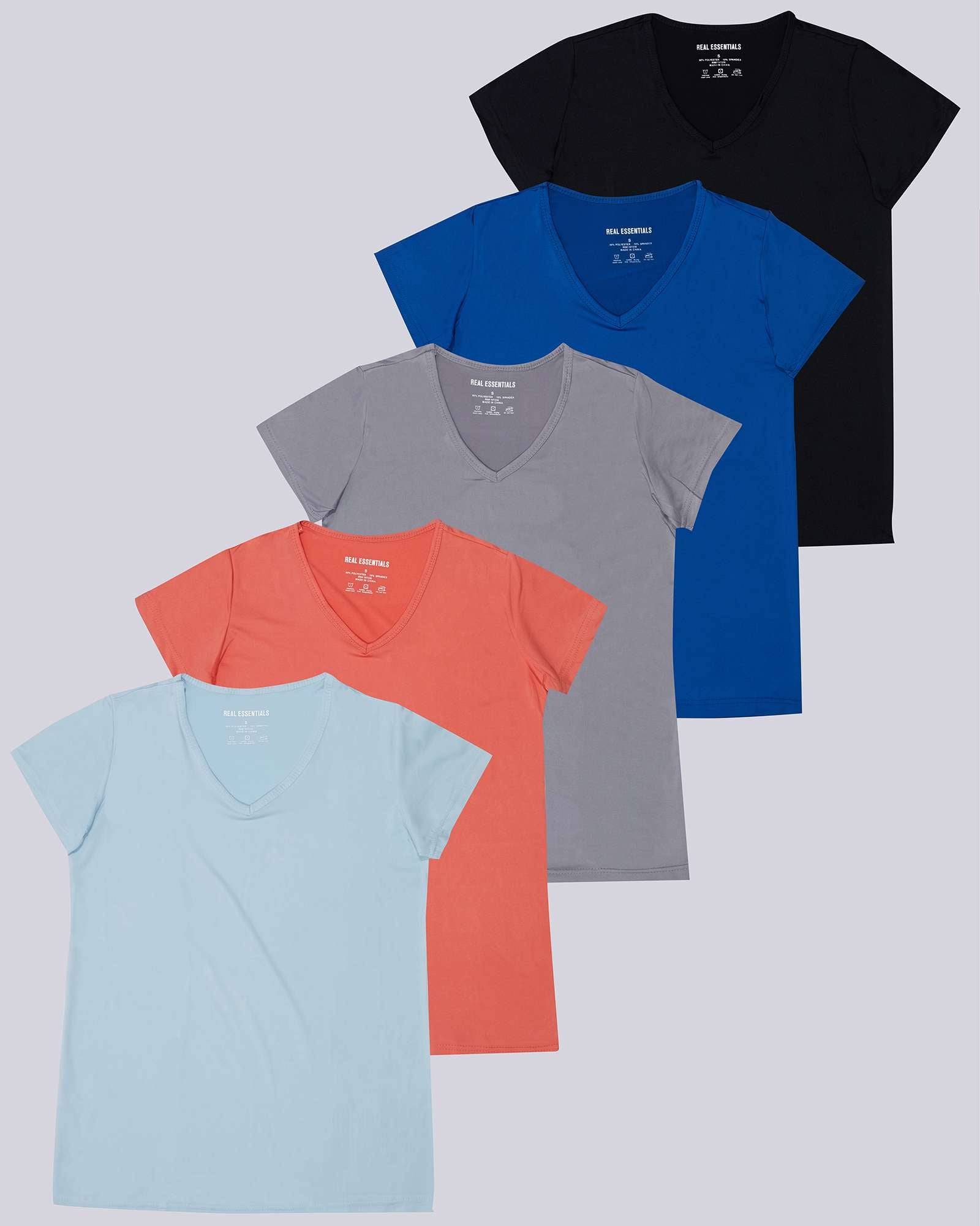 5 Pack: Womens Short Sleeve Dry-Fit V-Neck T-Shirt