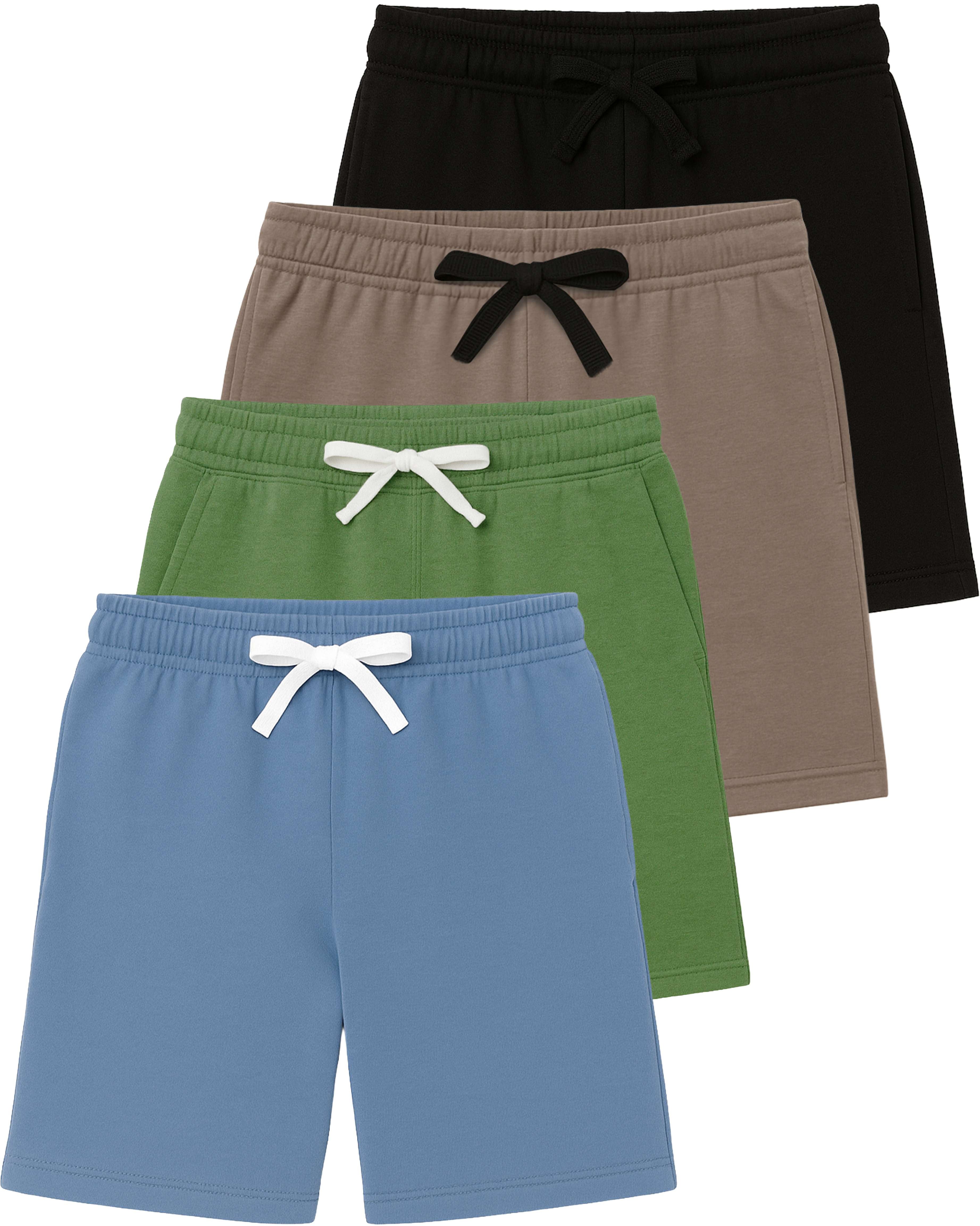 Real Essentials  4 Pack: Boys Fleece Lounge Shorts – Soft Pull-On Gym, School, Sleep & Active Sports Shorts for Kids