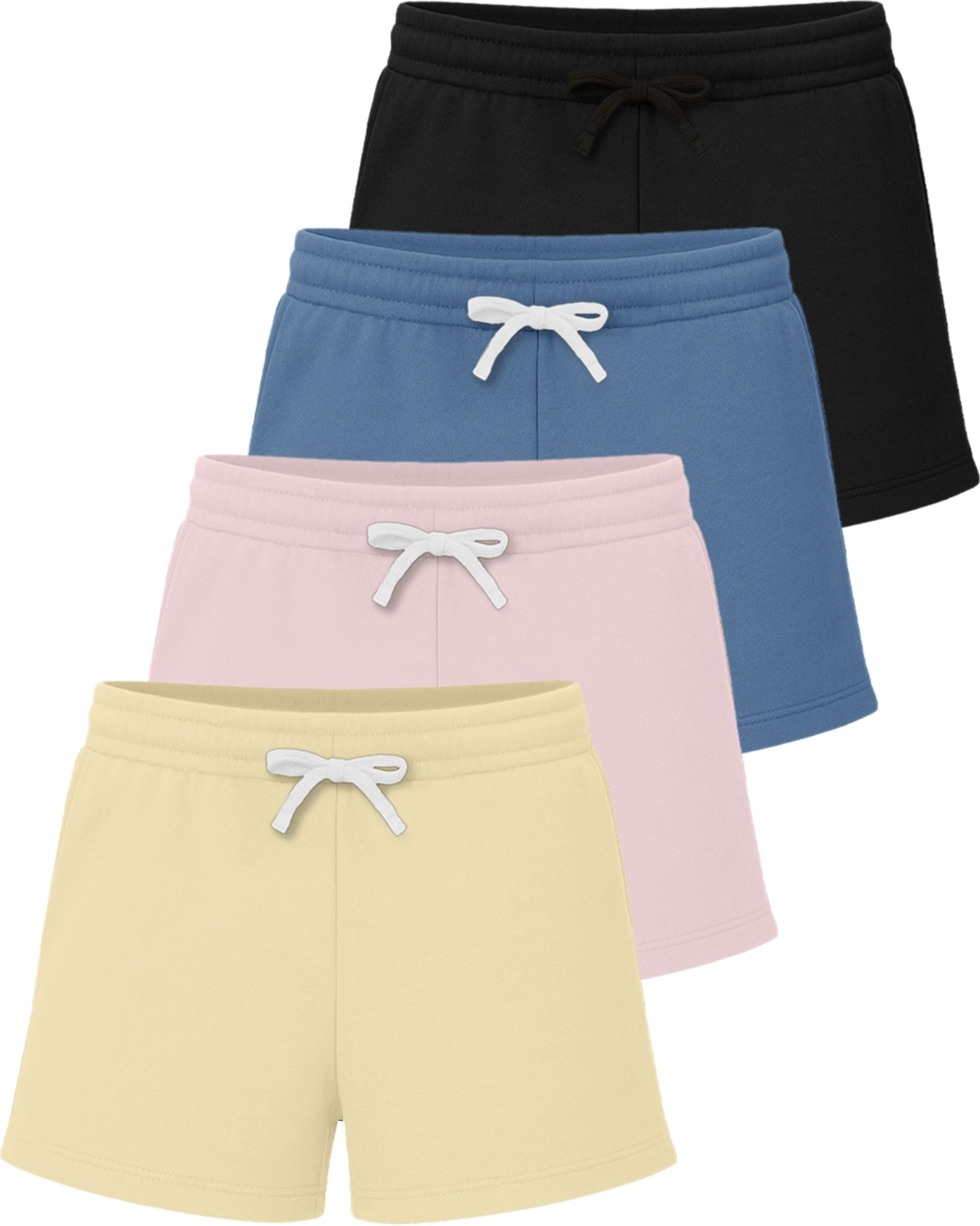 Real Essentials 4 Pack: Girls Fleece Shorts – Ultra Soft Pull On Lounge & Sport Shorts for School, Play & Everyday Comfort