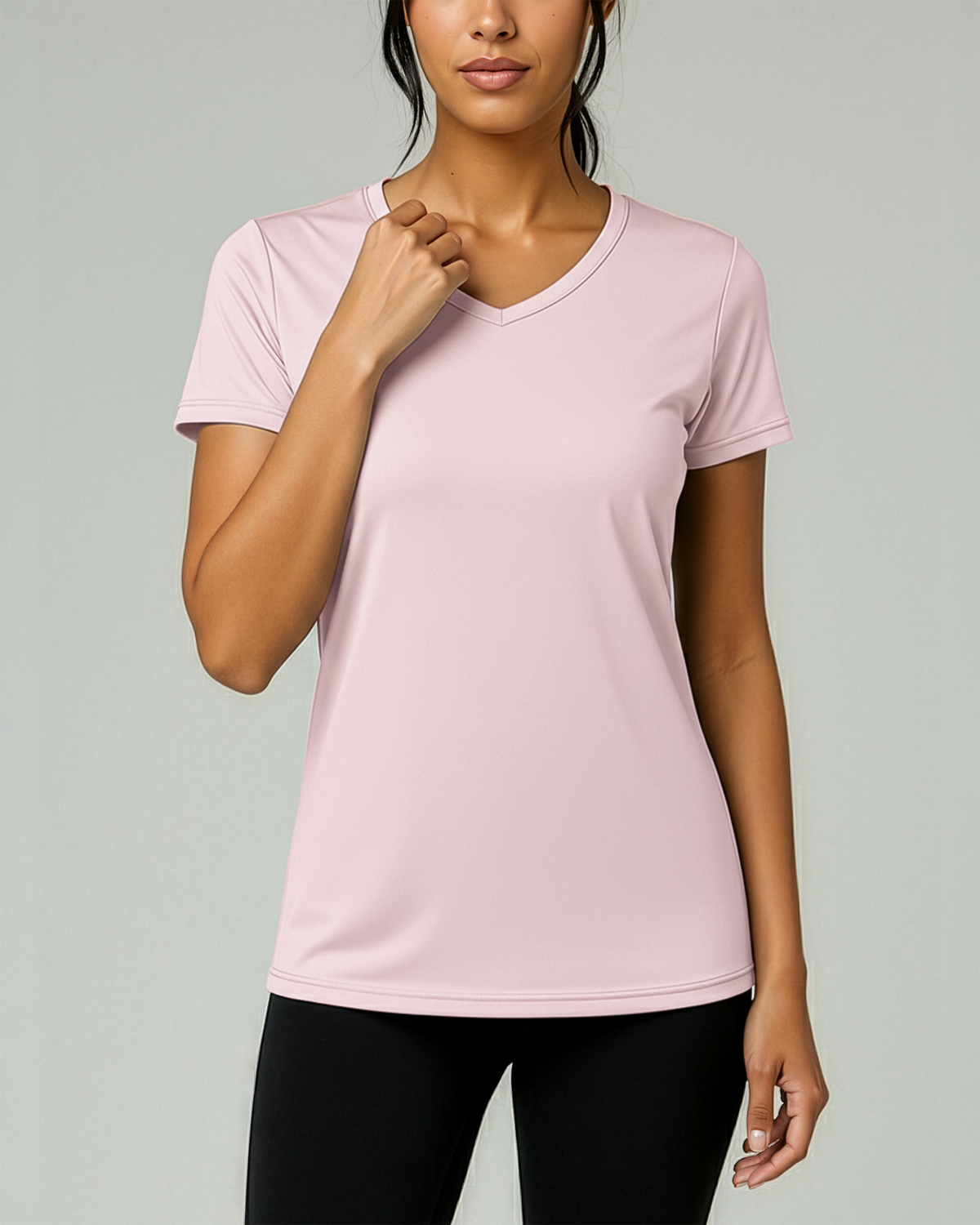 Real Essentials 5 Pack Womens Dry Fit V Neck Workout Tops Athletic T Shirts Gym Yoga Tees - Set 6