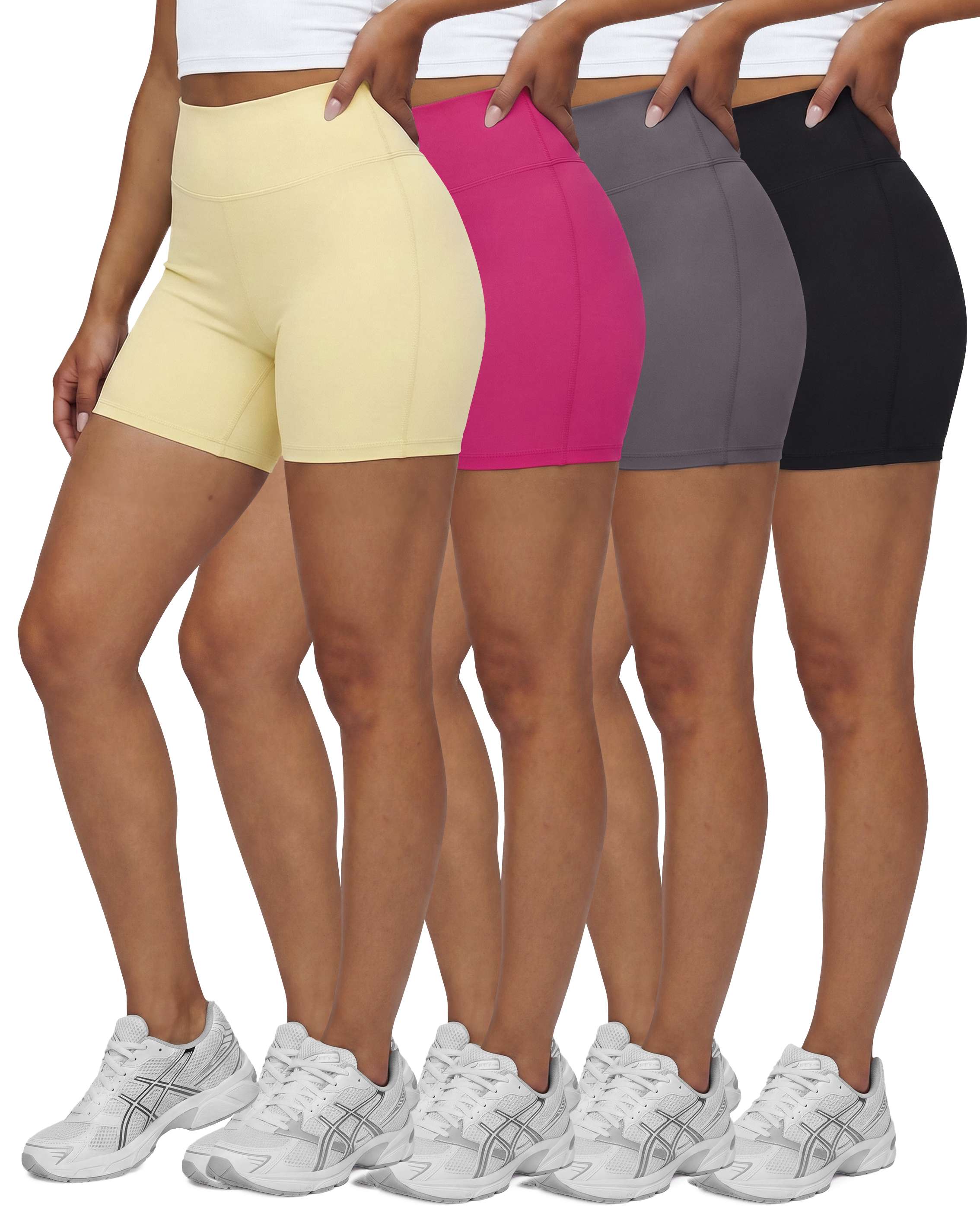 Real Essentials 4 Pack: Women's 6" High Waisted Biker Shorts - Tummy Control Spandex Workout Gym Yoga Running Athletic Shorts