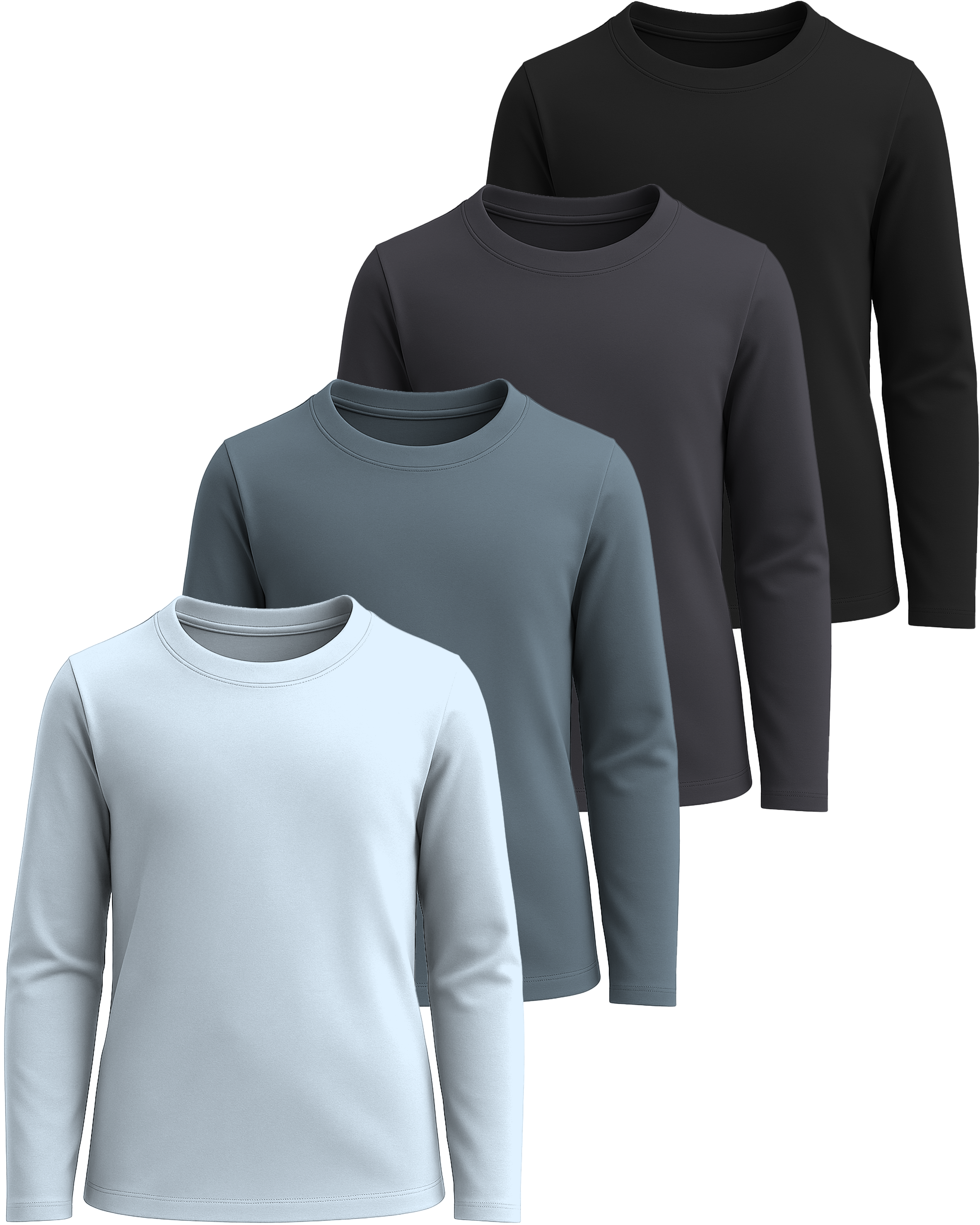 4 Pack: Girls Cotton Long Sleeve T Shirts Teens Tops Athletic Tee Plain Basic Multipack Youth Kids