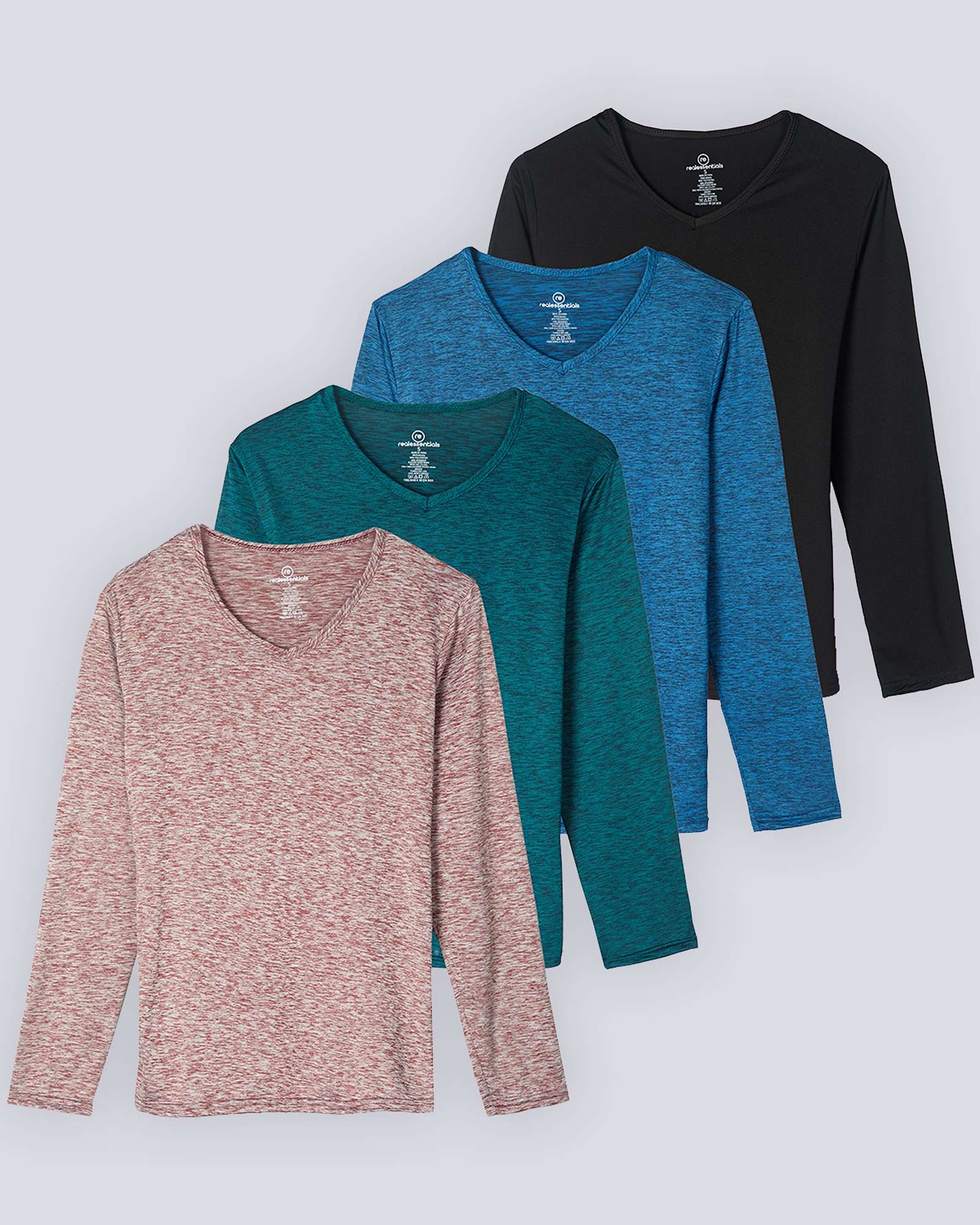 4 Pack: Women's Dry-Fit Long-Sleeve V-Neck Athletic Workout Shirt (Available in Plus Size)