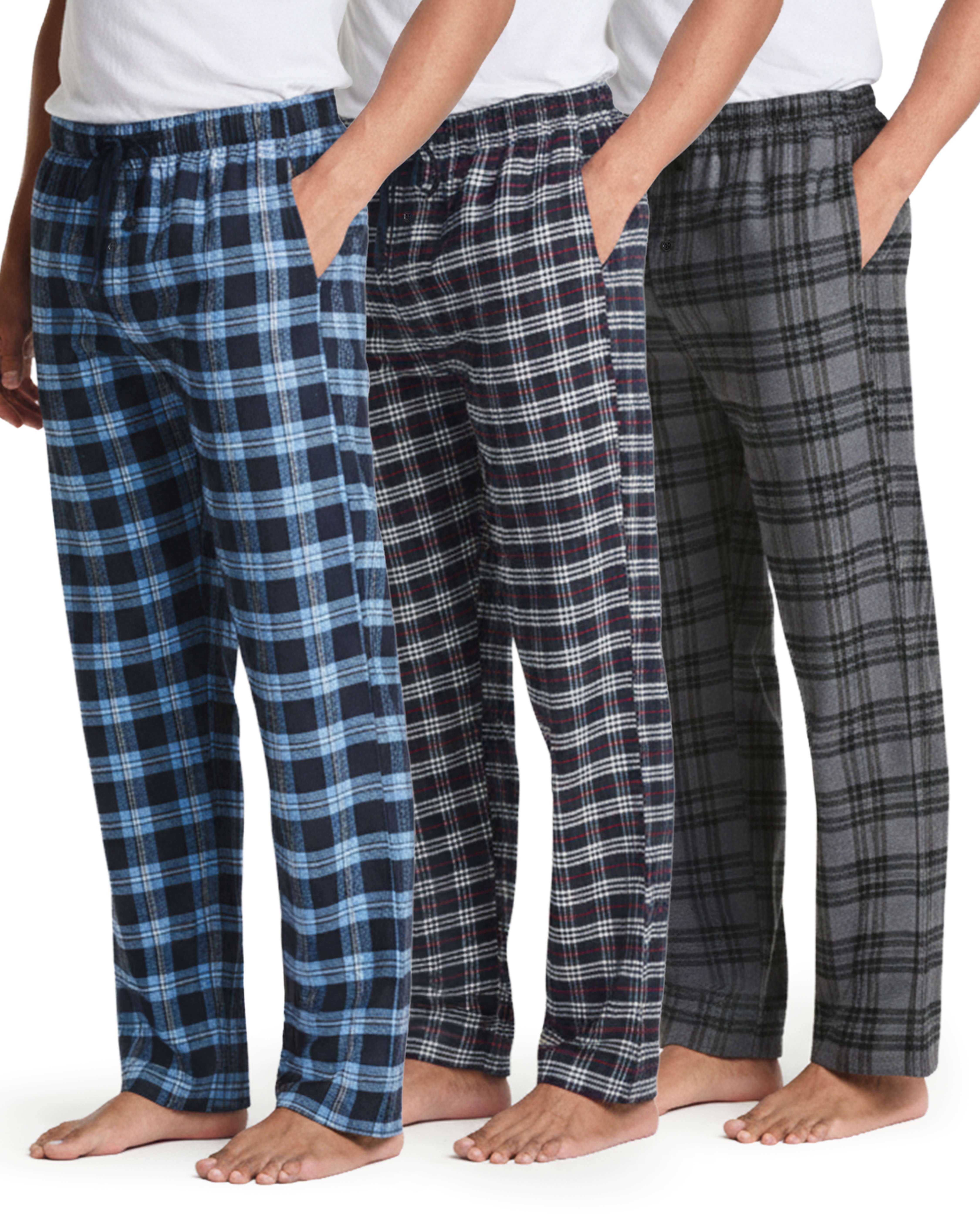 3 Pack: Mens Flannel Plaid Pajama Pants