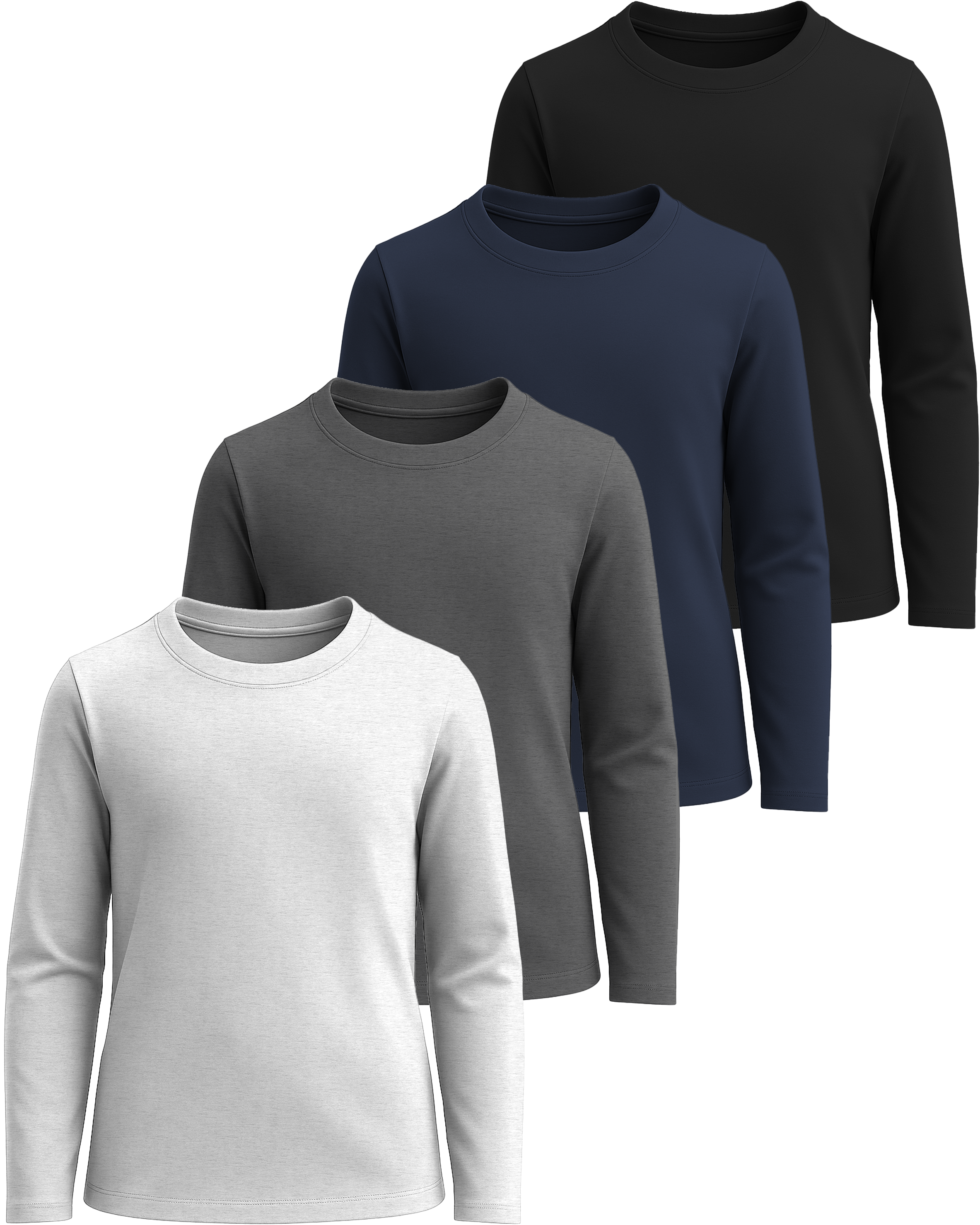 4 Pack: Girls Cotton Long Sleeve T Shirts Teens Tops Athletic Tee Plain Basic Multipack Youth Kids