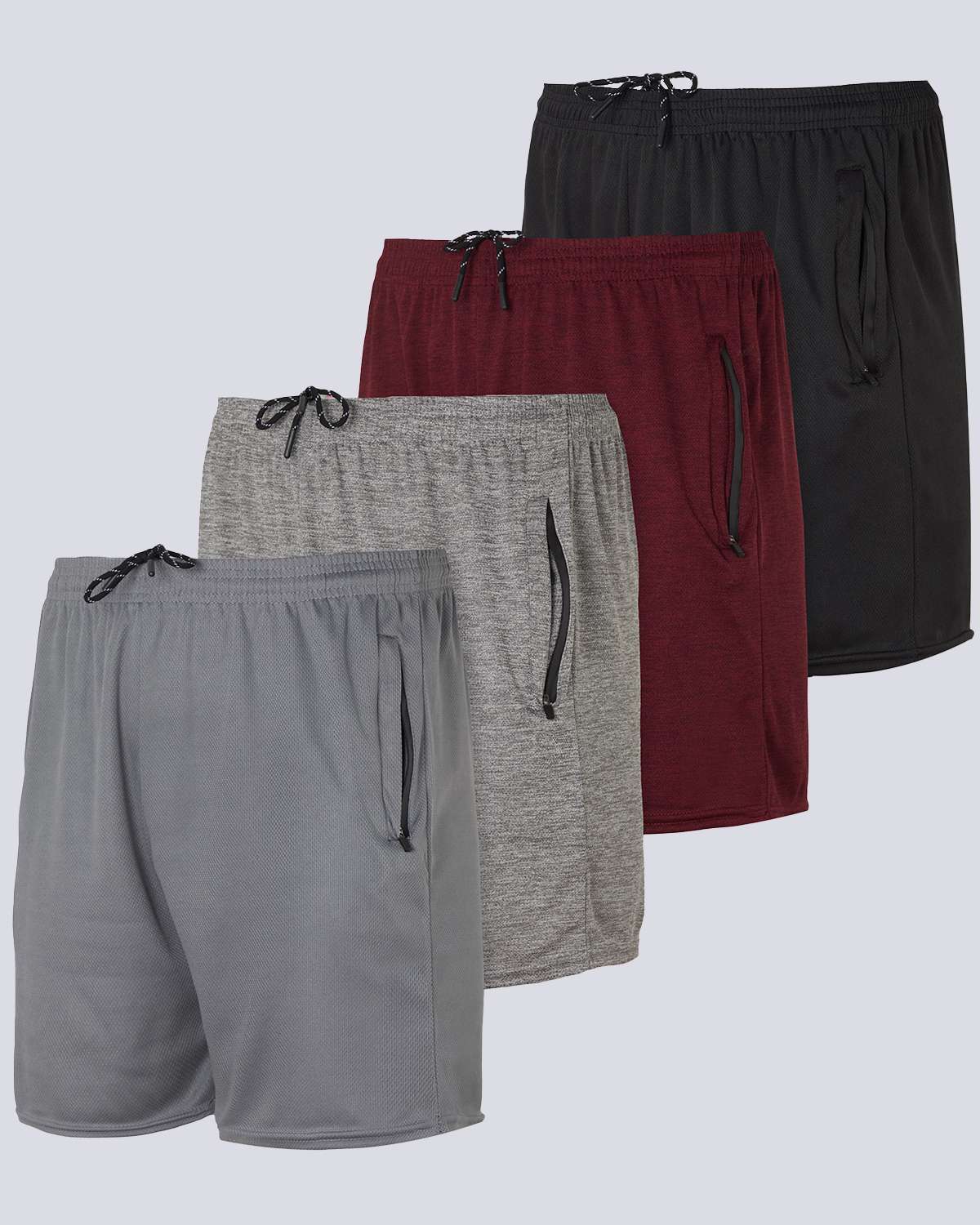 4 Pack: Men's 5" Mesh Running Shorts with Zipper Pockets