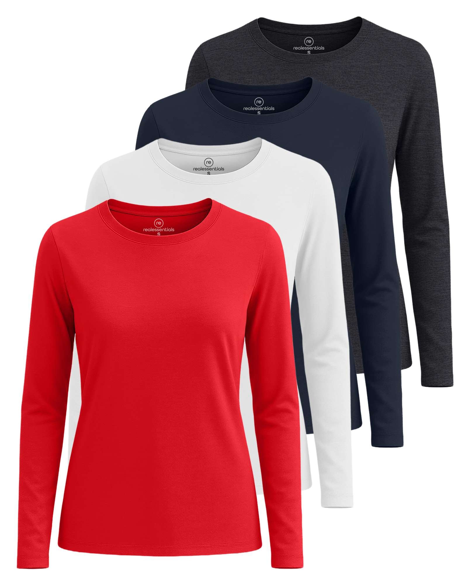 4 Pack: Women's Cotton Classic-Fit Long-Sleeve Crewneck T-Shirt (Available in Plus Size)