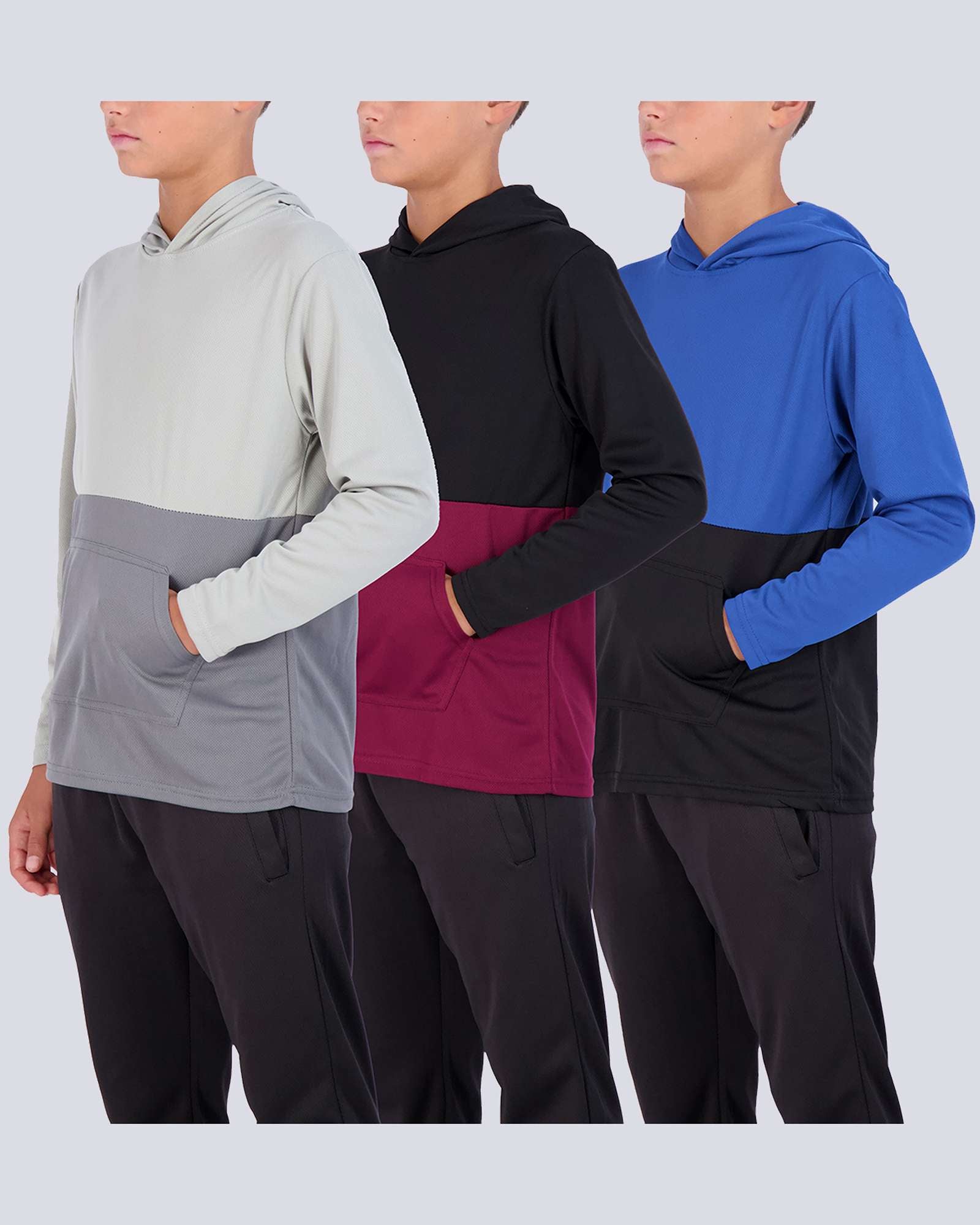 3 Pack: Boys Mesh Long Sleeve Pullover Hoodie Active Sweatshirt