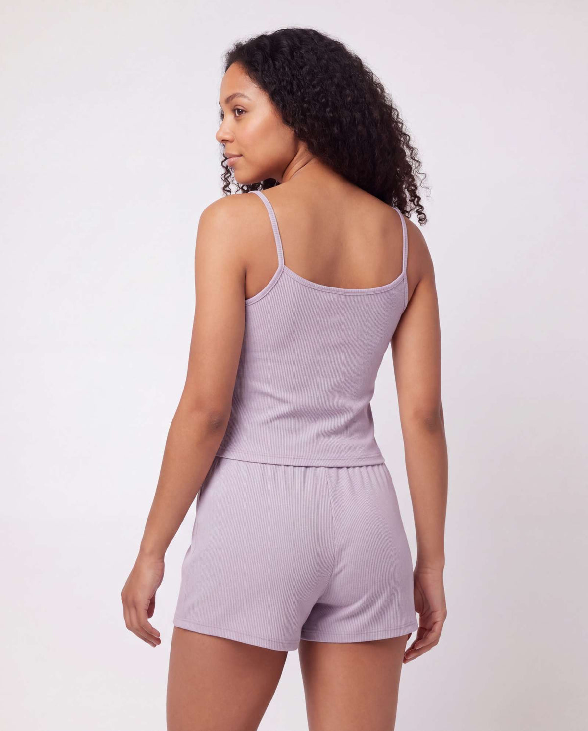 Real Essentials 2 Pack Women's Pajama Sets 2 Piece Ribbed Cropped Cami Shorts Sleepwear PJs - Solid Iceberg Green, Solid Orchid Petal