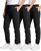 Real Essentials 3 Pack Girls' Cotton Fleece Joggers Sweatpants Kids Teens Pants Sweats - Solid Black, Solid Black, Solid Black