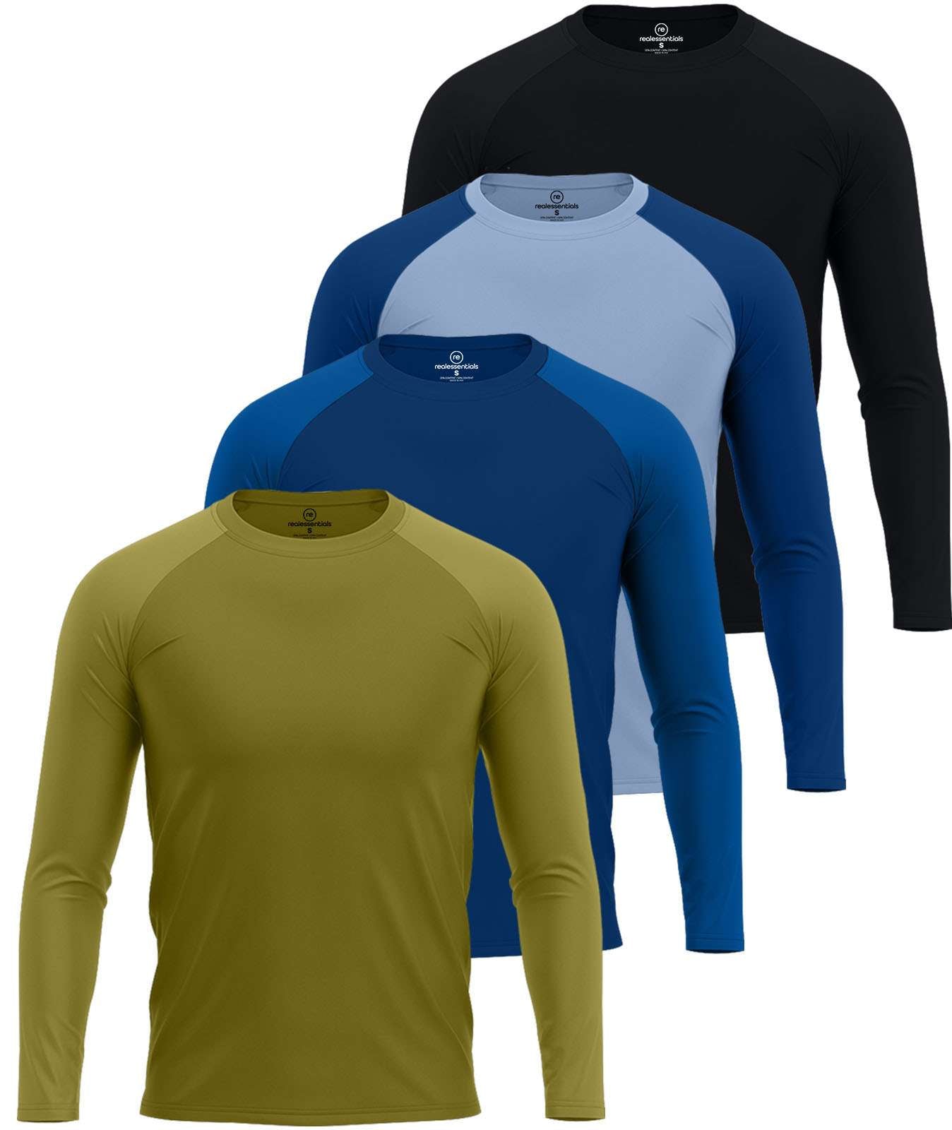 4 Pack: Men's Long Sleeve Rash Guard Shirt (Available In Big & Tall)