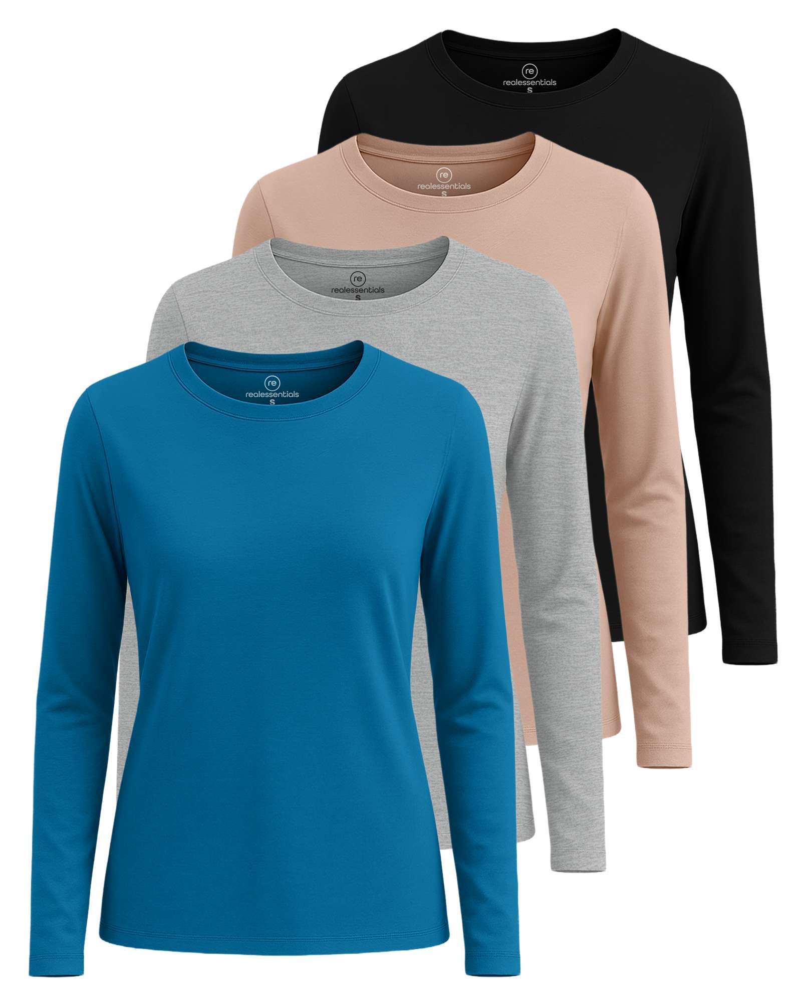 4 Pack: Women's Cotton Classic-Fit Long-Sleeve Crewneck T-Shirt (Available in Plus Size)