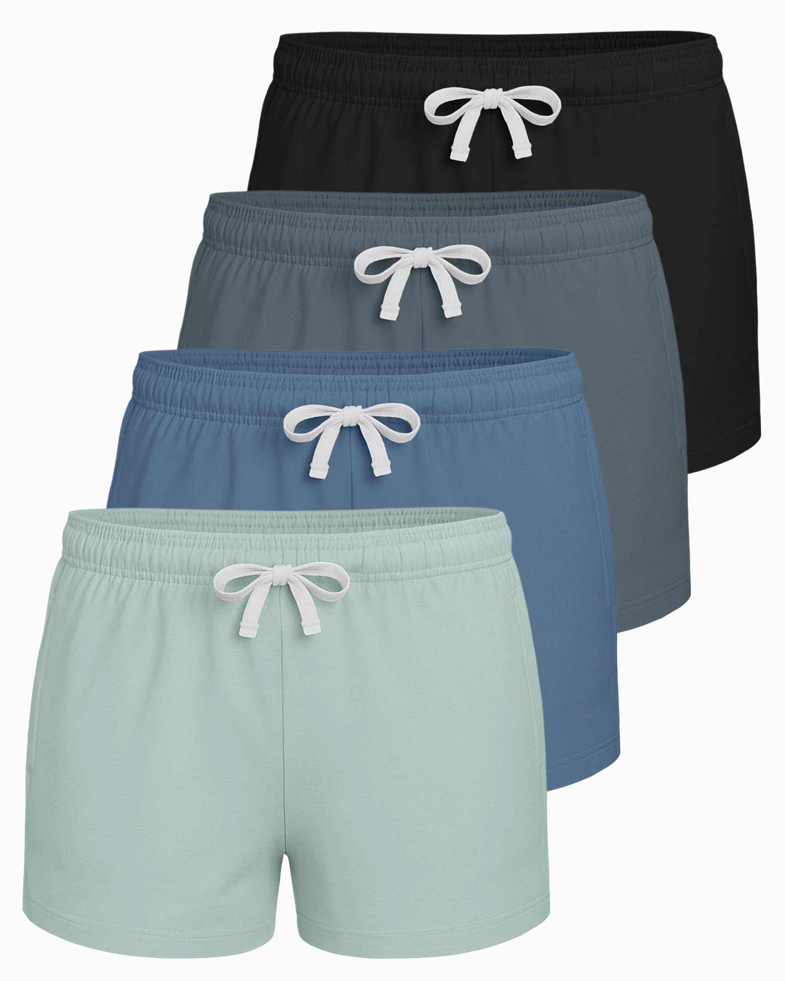 Real Essentials 4 Pack: Girls French Terry Lounge Shorts – Ultra Soft Pull-On Gym, Camp, Sports & Everyday Shorts