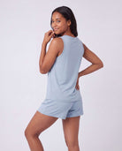 Real Essentials 3 Pack Women's Pajama Sets 3 Piece Crew Tee Tank Top Sleep Shorts Sleepwear - Solid Ballad Blue
