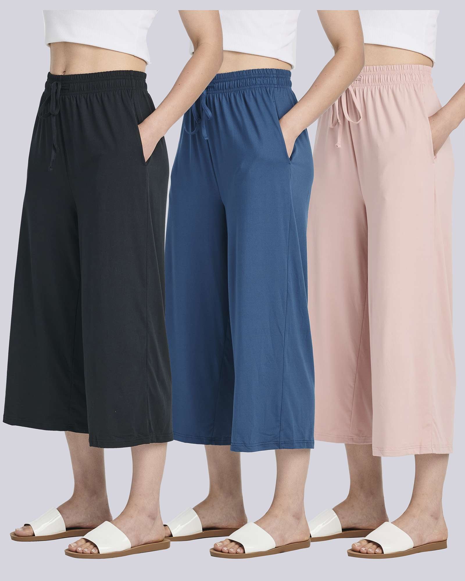 3 Pack: Women's Ultra-Soft Wide Leg Capri Pants