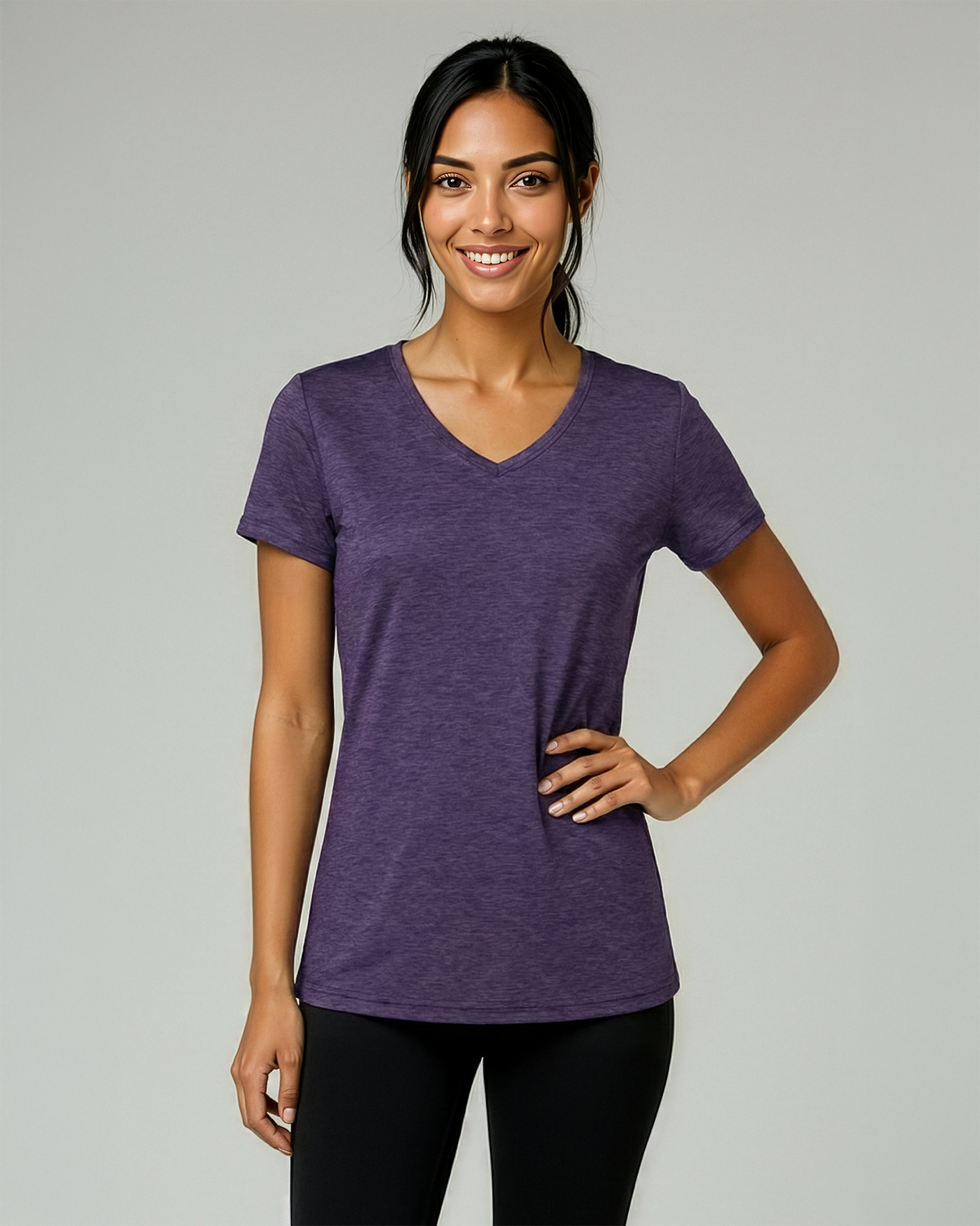 Real Essentials 5 Pack Womens Dry Fit V Neck Workout Tops Athletic T Shirts Gym Yoga Tees - Set 11