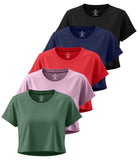 Real Essentials 5 Pack Women's Dry Fit Crop Top Workout T Shirts Short Sleeve Athletic Gym - Set 9