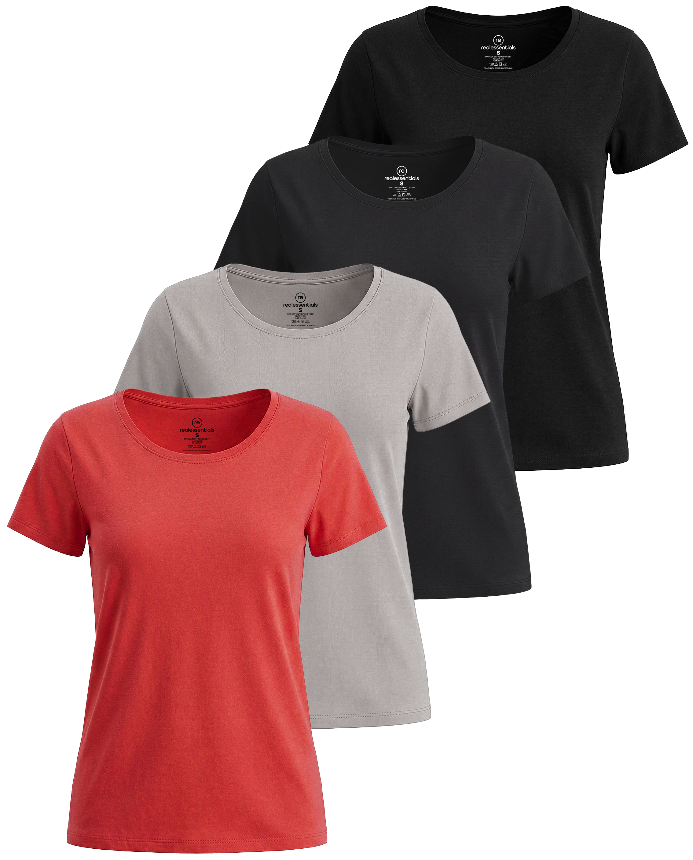 4 Pack: Womens Classic-Fit Cotton Short-Sleeve Scoop Neck T-Shirt