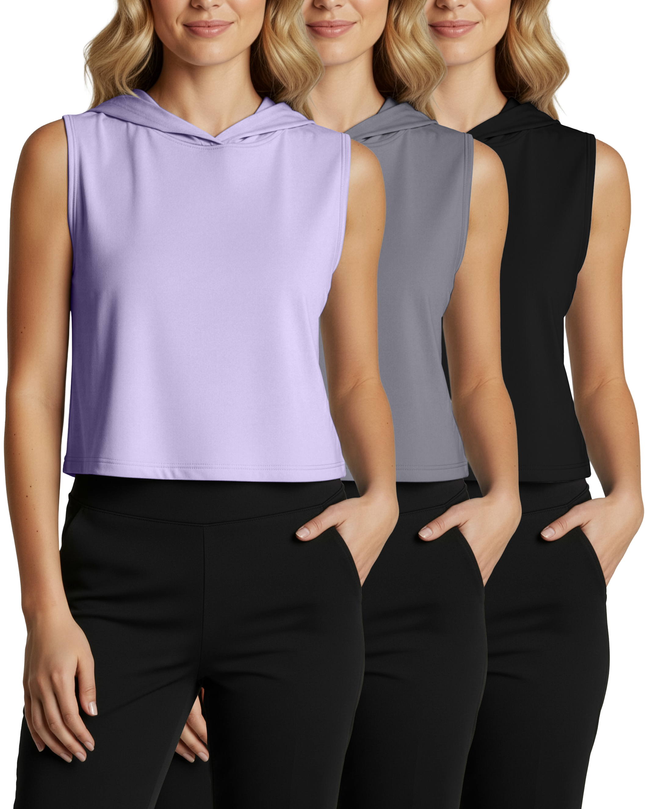 3 Pack: Women's Sleeveless Cropped Tank Top Hoodie