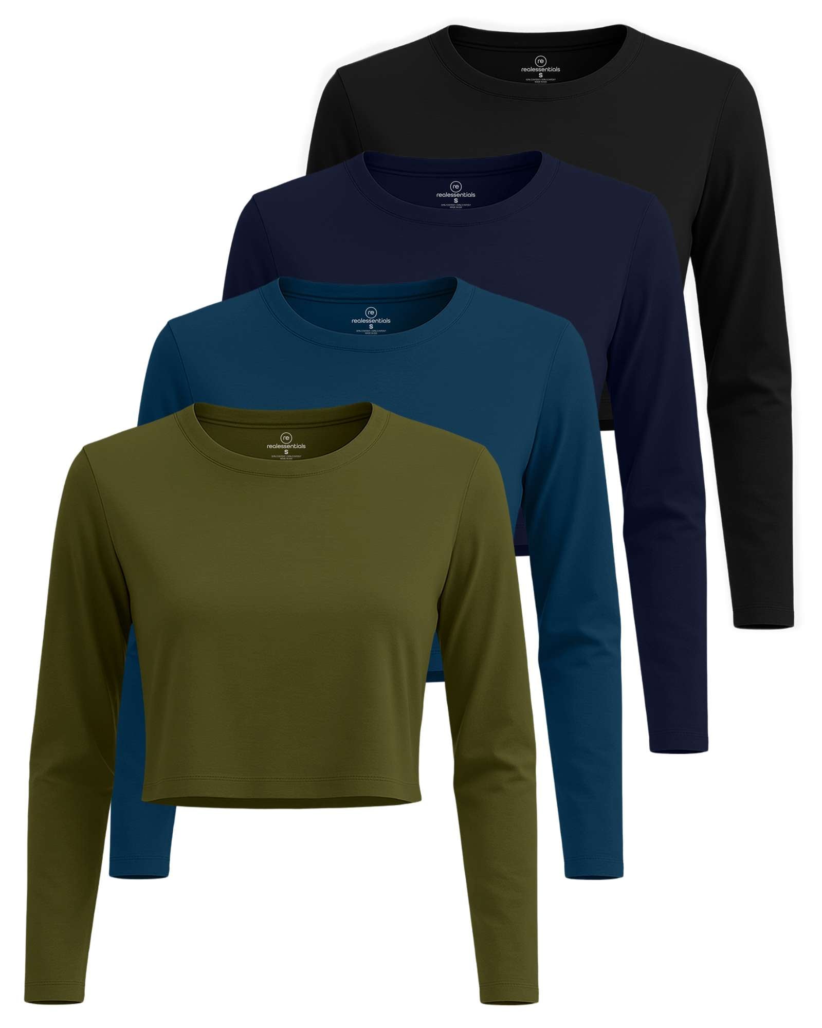 4 Pack: Women's Long Sleeve Crew Crop Top ( Available in Plus Size)