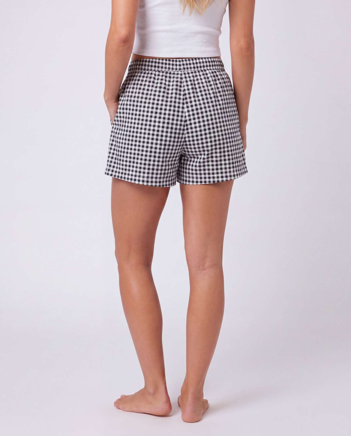 Real Essentials 3 Pack Women's Cotton Pajama Shorts Boxer Lounge Sleepwear PJs with Pockets - Black Gingham, Mineral Red Gingham, Pale Lilac Gingham