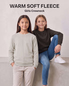 Real Essential 3 Pack Girls' Fleece Crewneck Sweatshirts Sweaters Kids Teens Pullover Tops - Solid Black, Solid Chocolate Torte, Solid Moonbeam