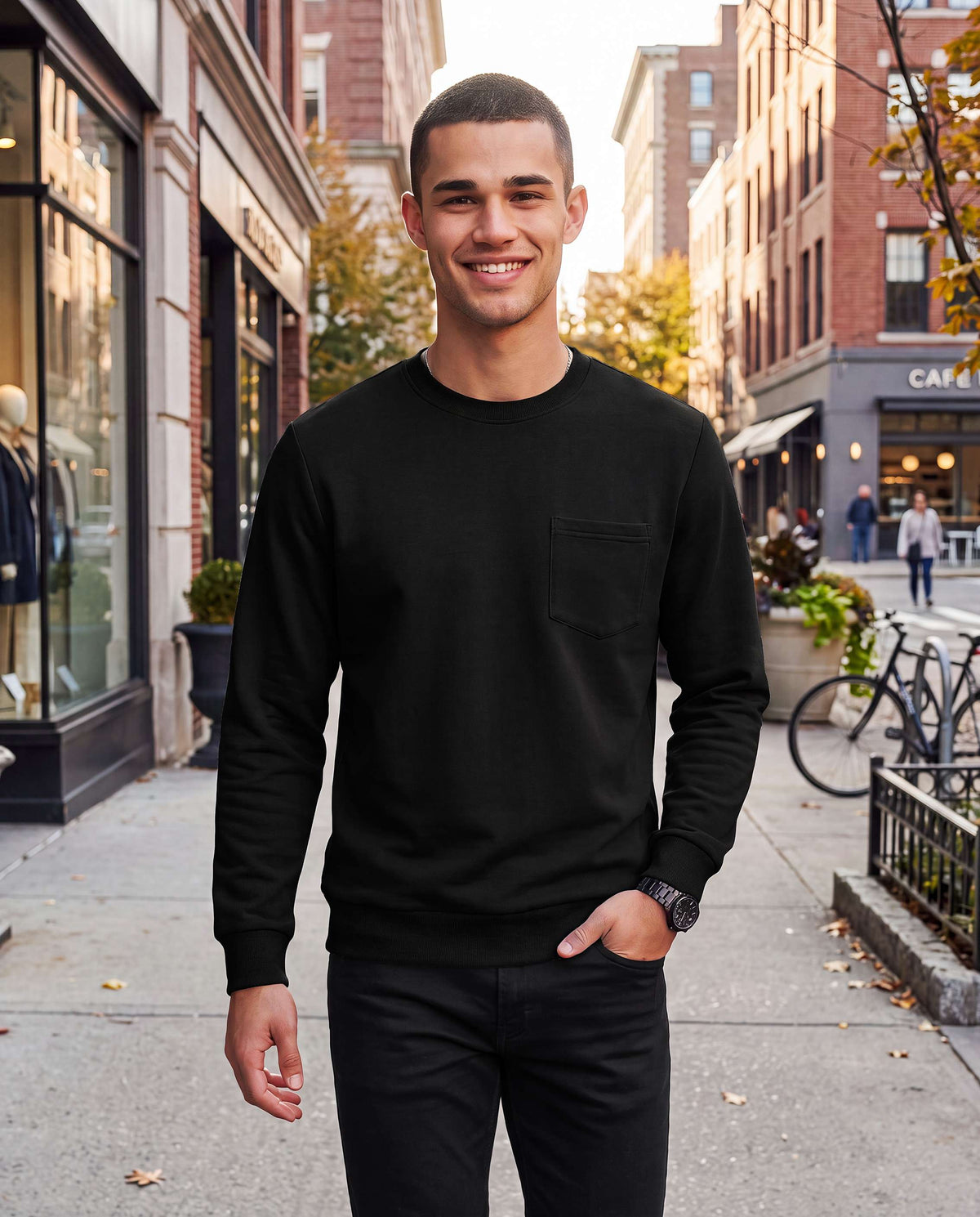Real Essentials 3 Pack Mens Fleece Pocket Sweatshirt Pullover Long Sleeve Shirts Sweater - Solid Black, Solid Black, Solid Black