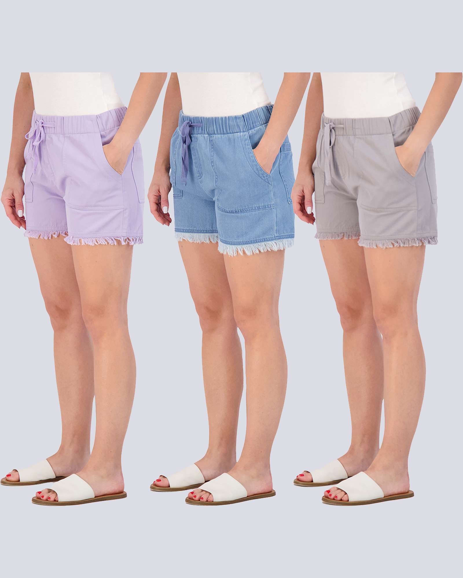 3 Pack: Women's Twill Cutoff Casual Khaki Shorts