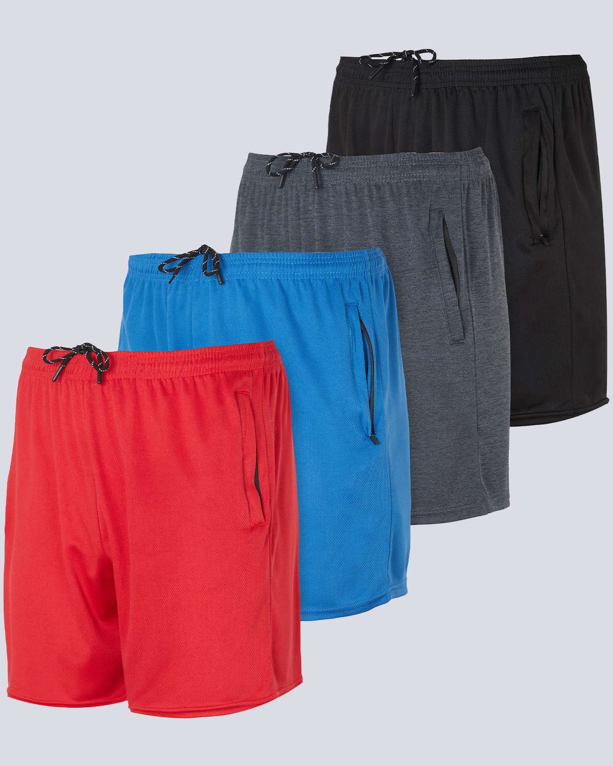 4 Pack: Men's 5" Mesh Running Shorts with Zipper Pockets
