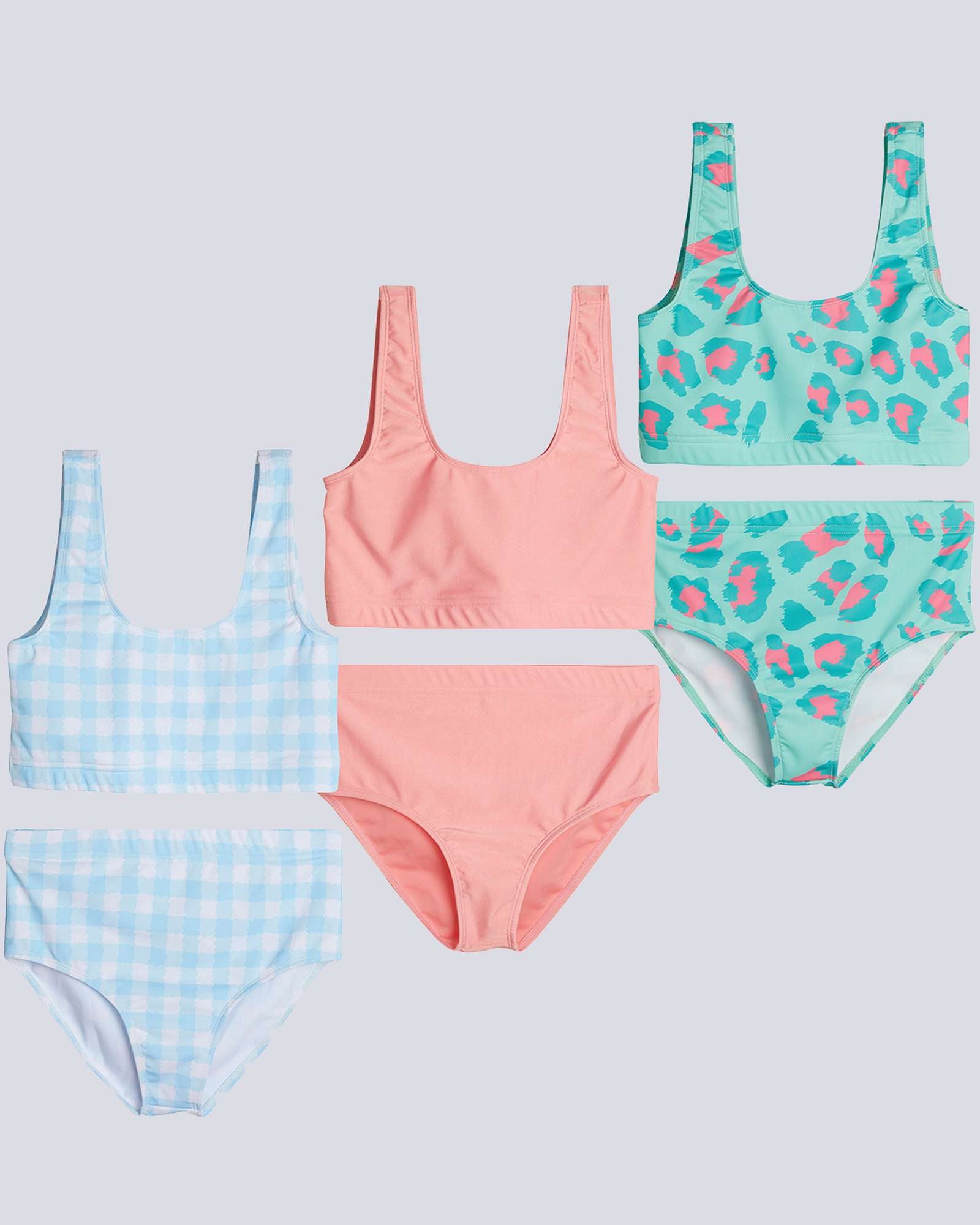 3 Pack: Girl's 2-Piece Beach Sport Bikini Swimsuit - Swimwear for Girls UPF 50+