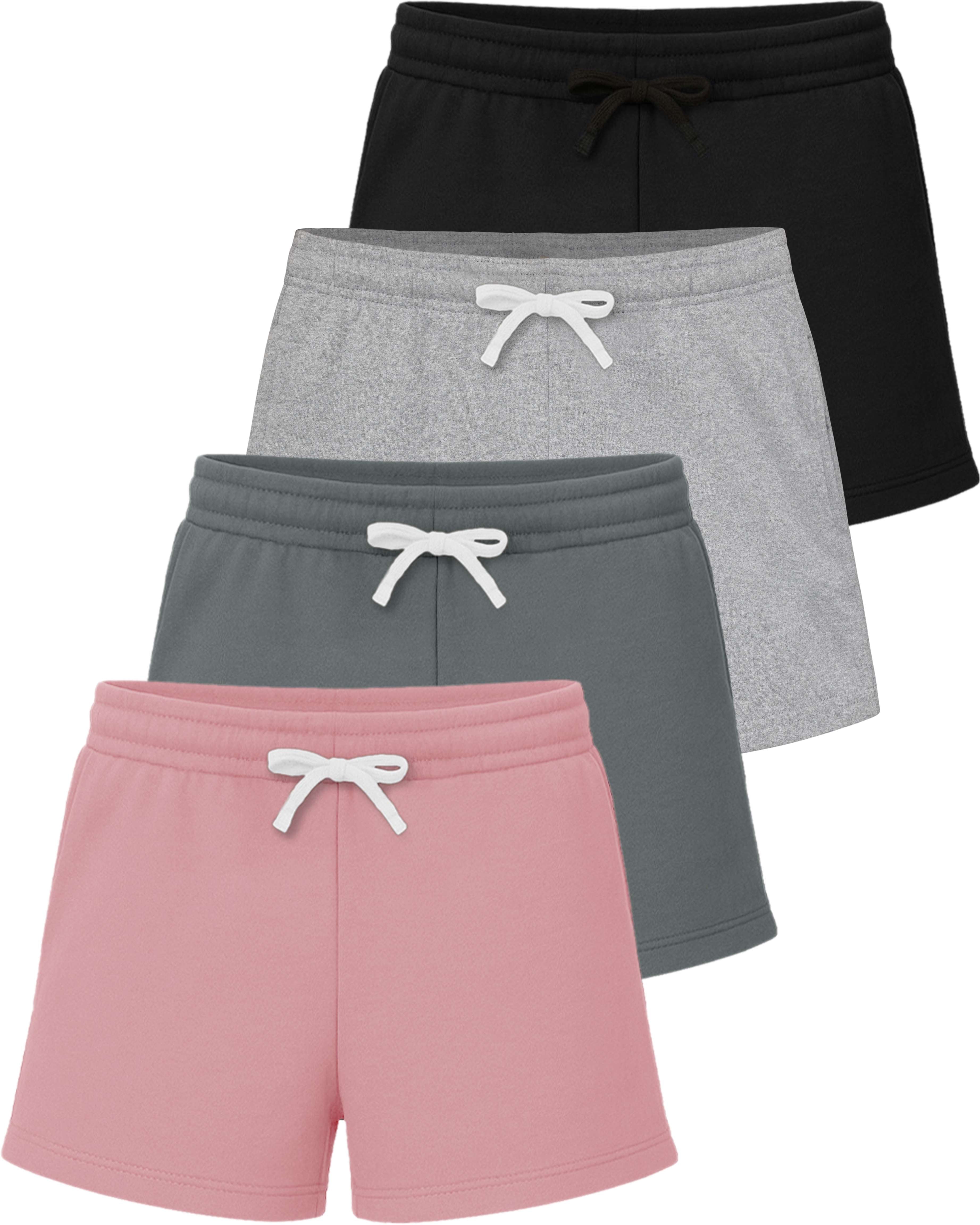 Real Essentials 4 Pack: Girls Fleece Shorts – Ultra Soft Pull On Lounge & Sport Shorts for School, Play & Everyday Comfort