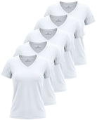 Real Essentials 5 Pack Women's V Neck Tshirts Short Sleeve Dry Fit Workout Tops Tees Shirts - Solid Bright White, Solid Bright White, Solid Bright White, Solid Bright White, Solid Bright White