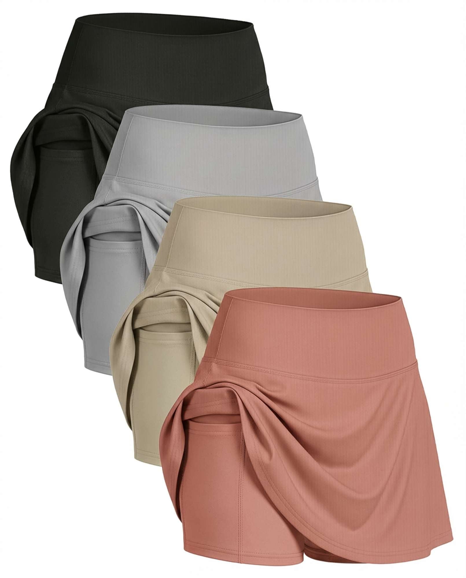 4 Pack: Women's Ribbed Active Skort with Pockets