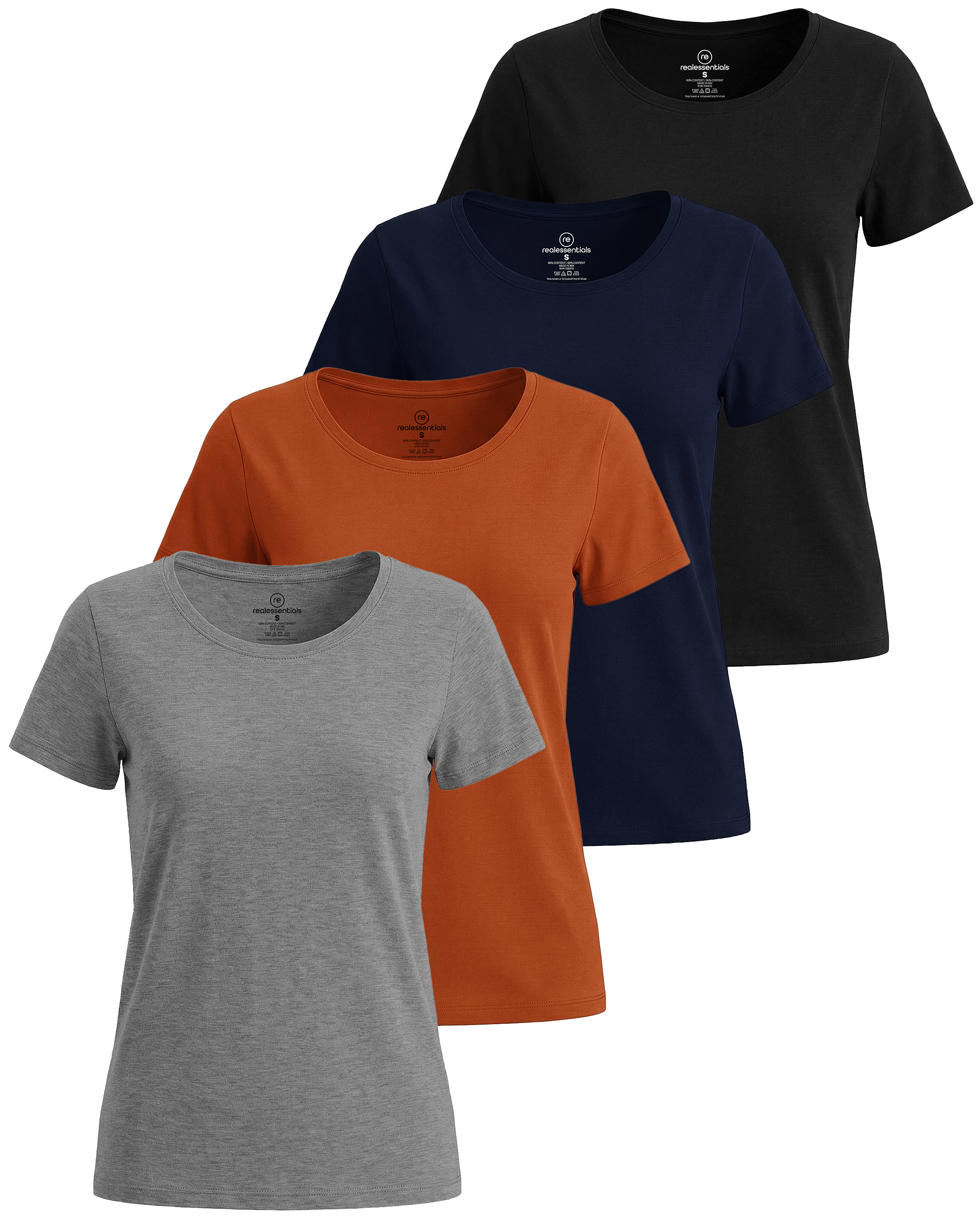 4 Pack: Womens Classic-Fit Cotton Short-Sleeve Scoop Neck T-Shirt