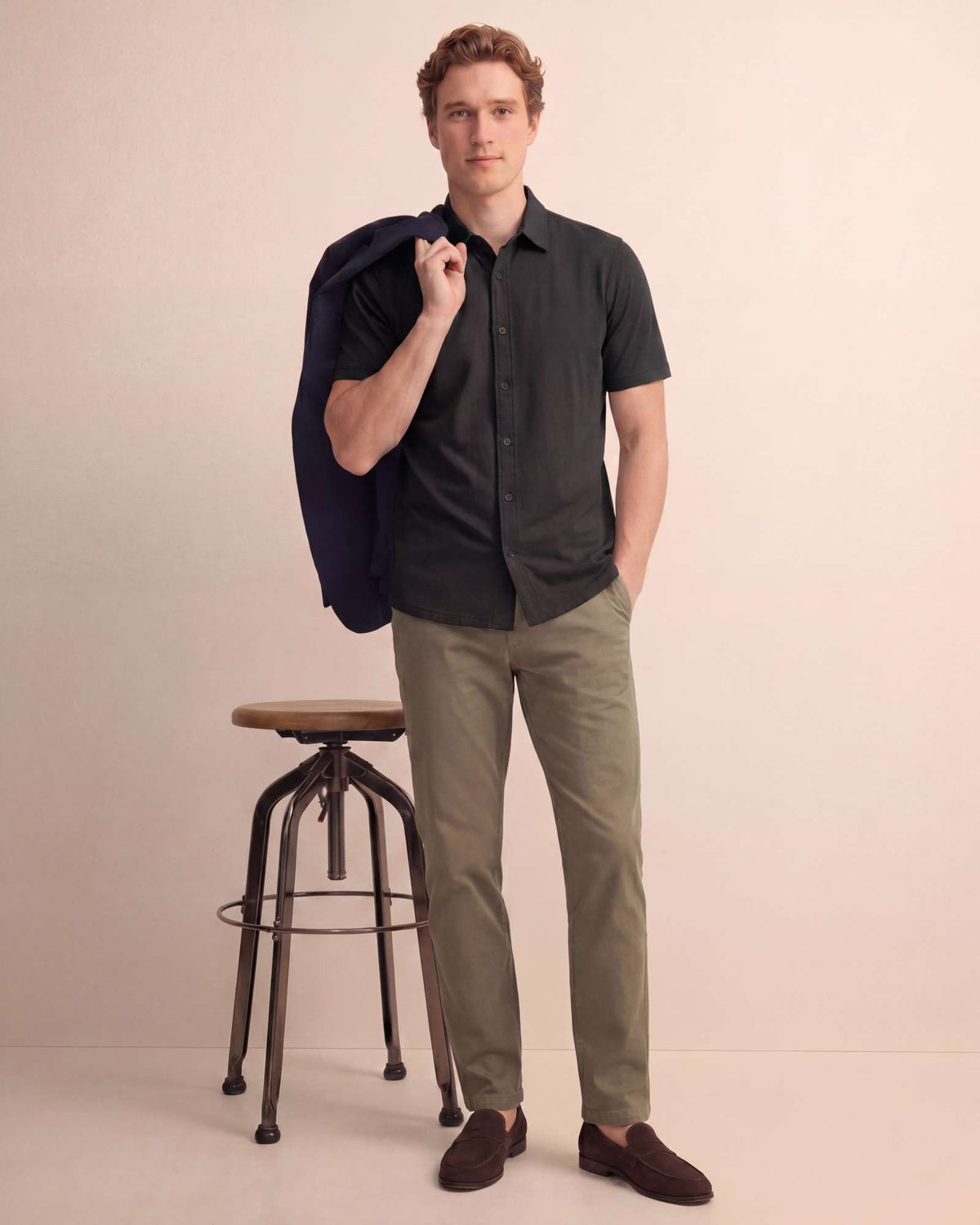 Real Essentials 3 Pack Men's Cotton Short Sleeve Button Down Casual Work Shirt Button Up - SOLID BLACK
