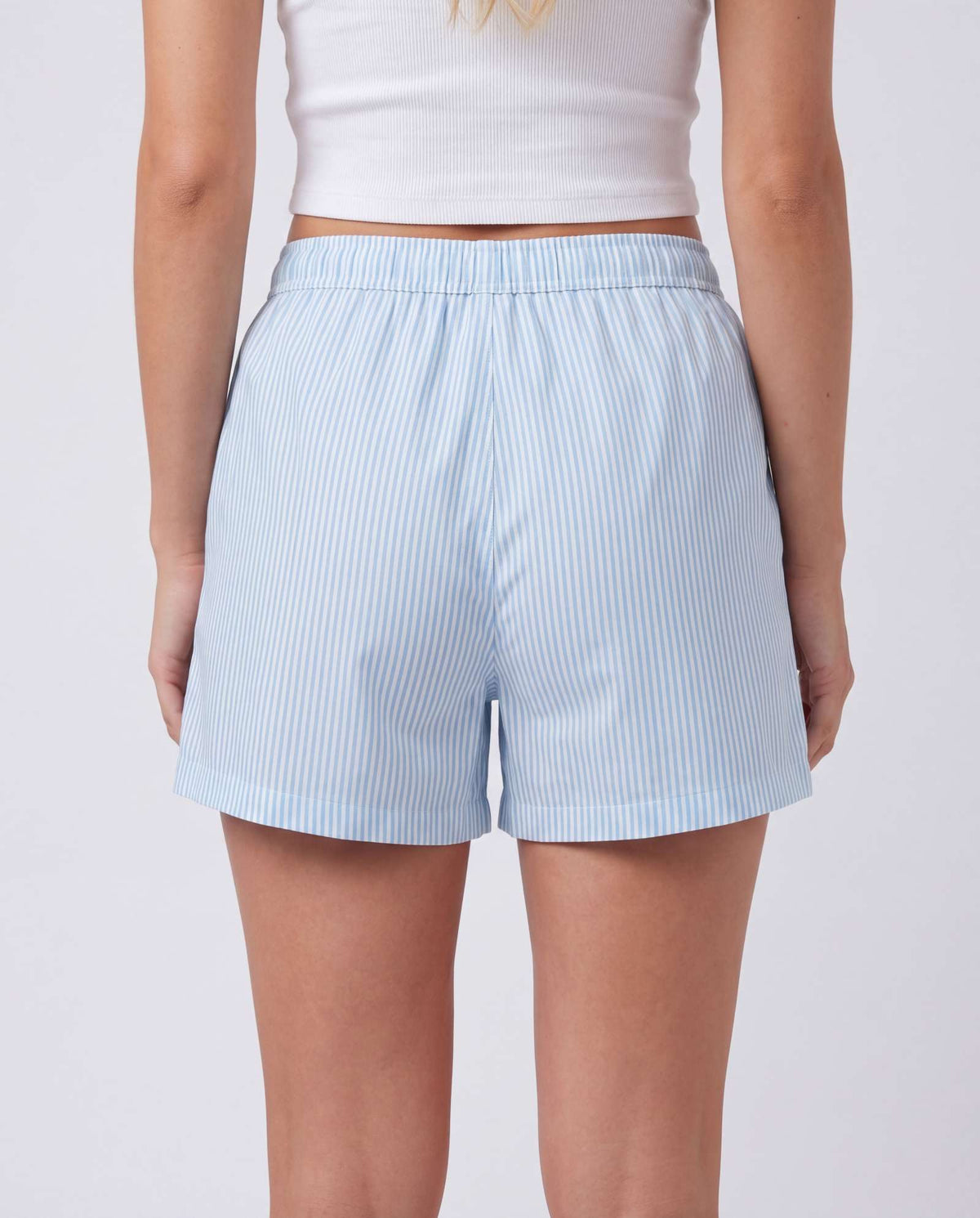 Real Essentials 3 Pack Women's Cotton Pajama Shorts Boxer Lounge Sleepwear PJs with Pockets - Magano Calcite Stripe, Clear Sky Stripe, Pale Lilac Mini Stripe