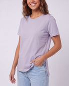 Real Essentials 3 Pack Women's Cotton Tshirts Split Hem Short Sleeve Crew Neck Tees Tops - Solid Black, Solid Navy Blazer, Solid Orchid Petal