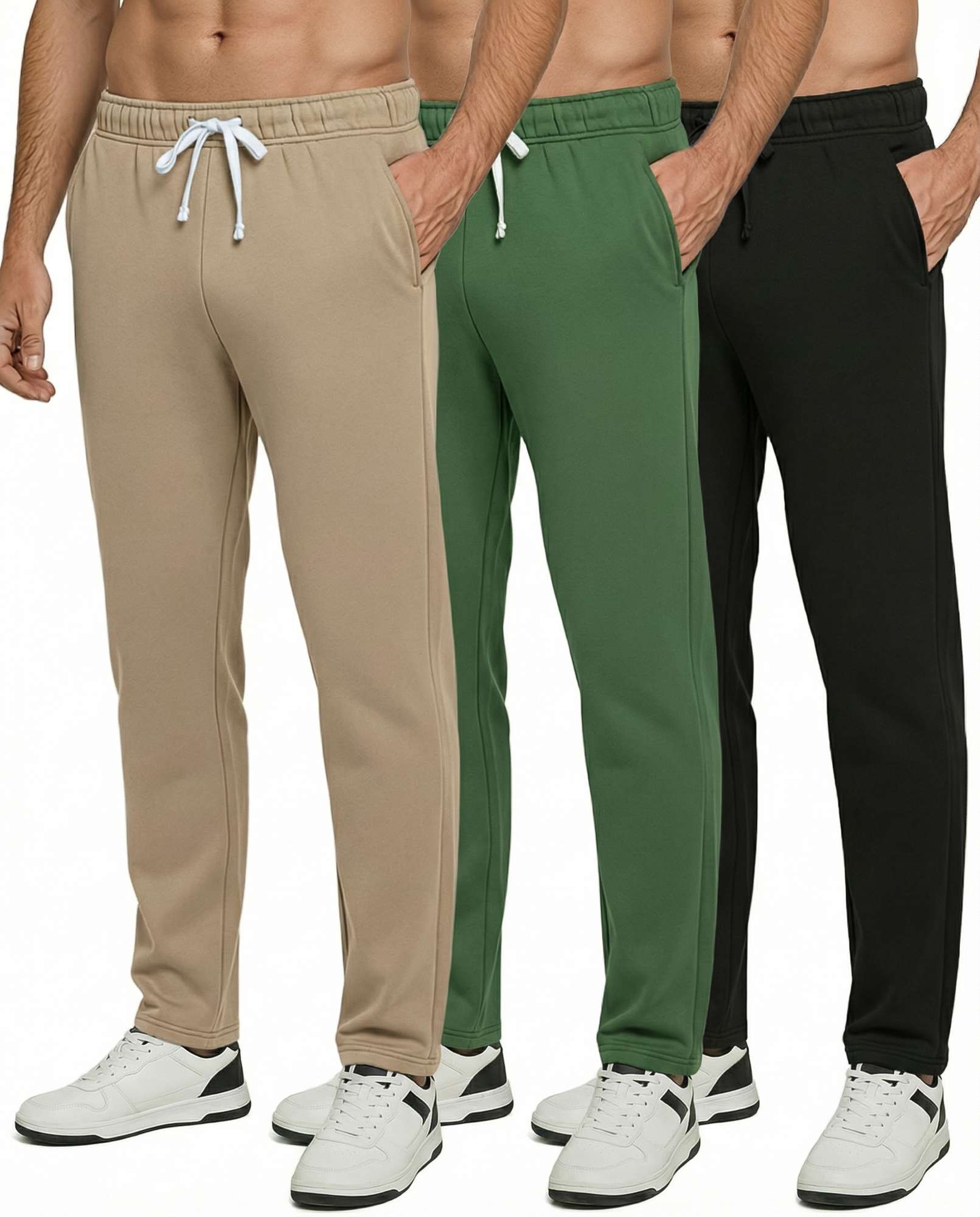 3 Pack: Mens Fleece Open Bottom Sweatpants