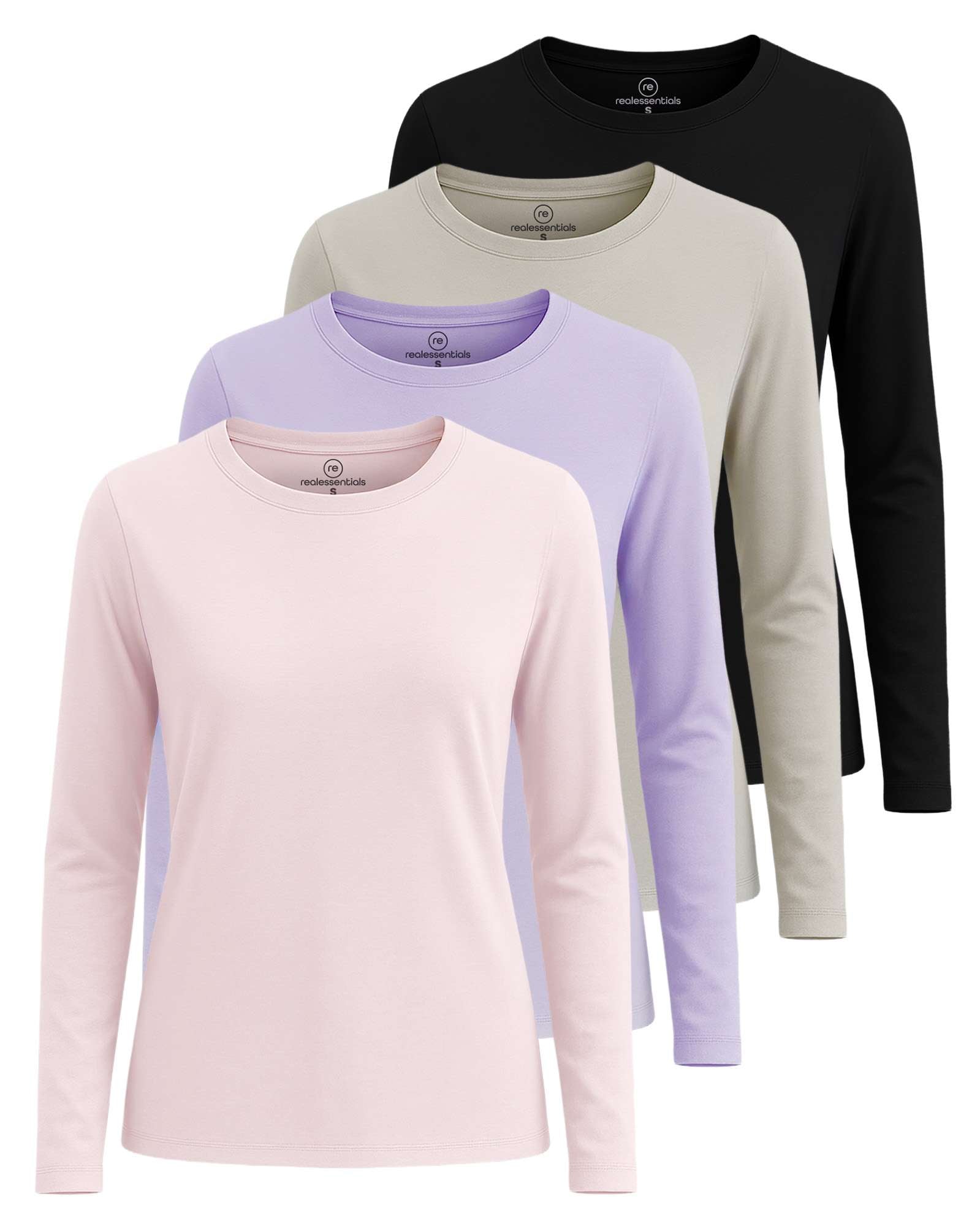 4 Pack: Women's Cotton Classic-Fit Long-Sleeve Crewneck T-Shirt (Available in Plus Size)